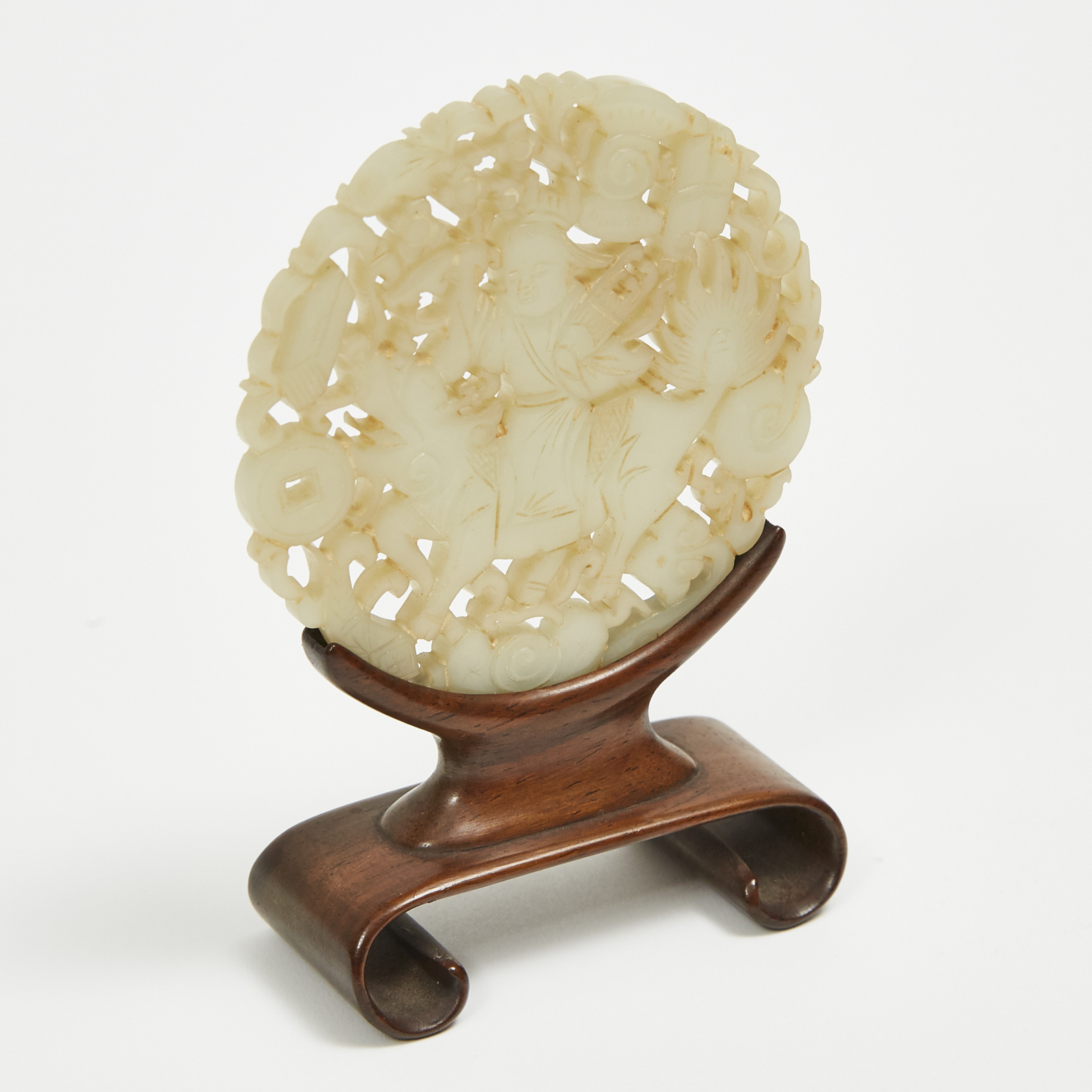 A Large Reticulated Jade Plaque with Stand