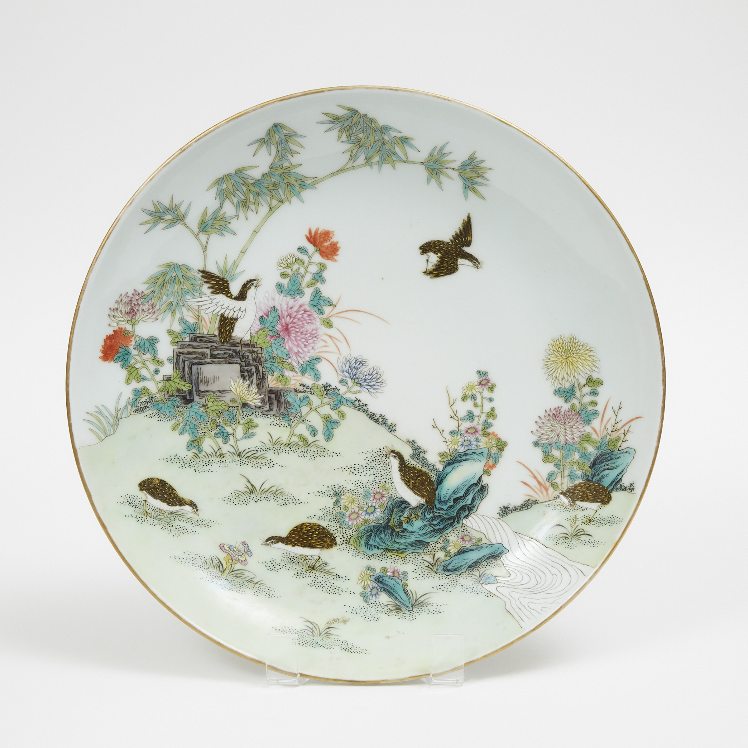 A Large Famille Rose 'Quails and Chrysanthemum' Charger, Guangxu Mark and Possibly of the Period 