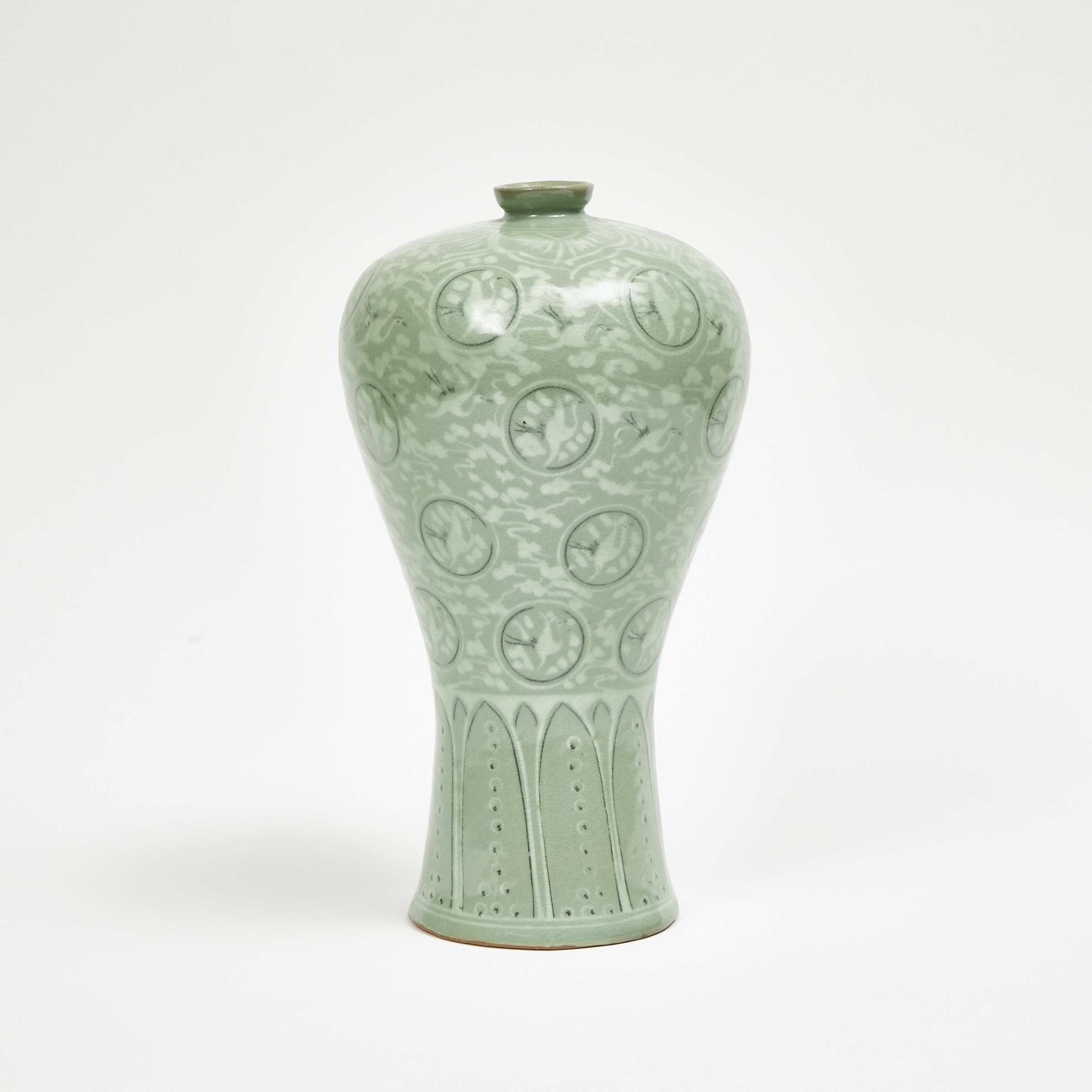 A Korean Celadon ‘Crane and Cloud’ Meiping Vase