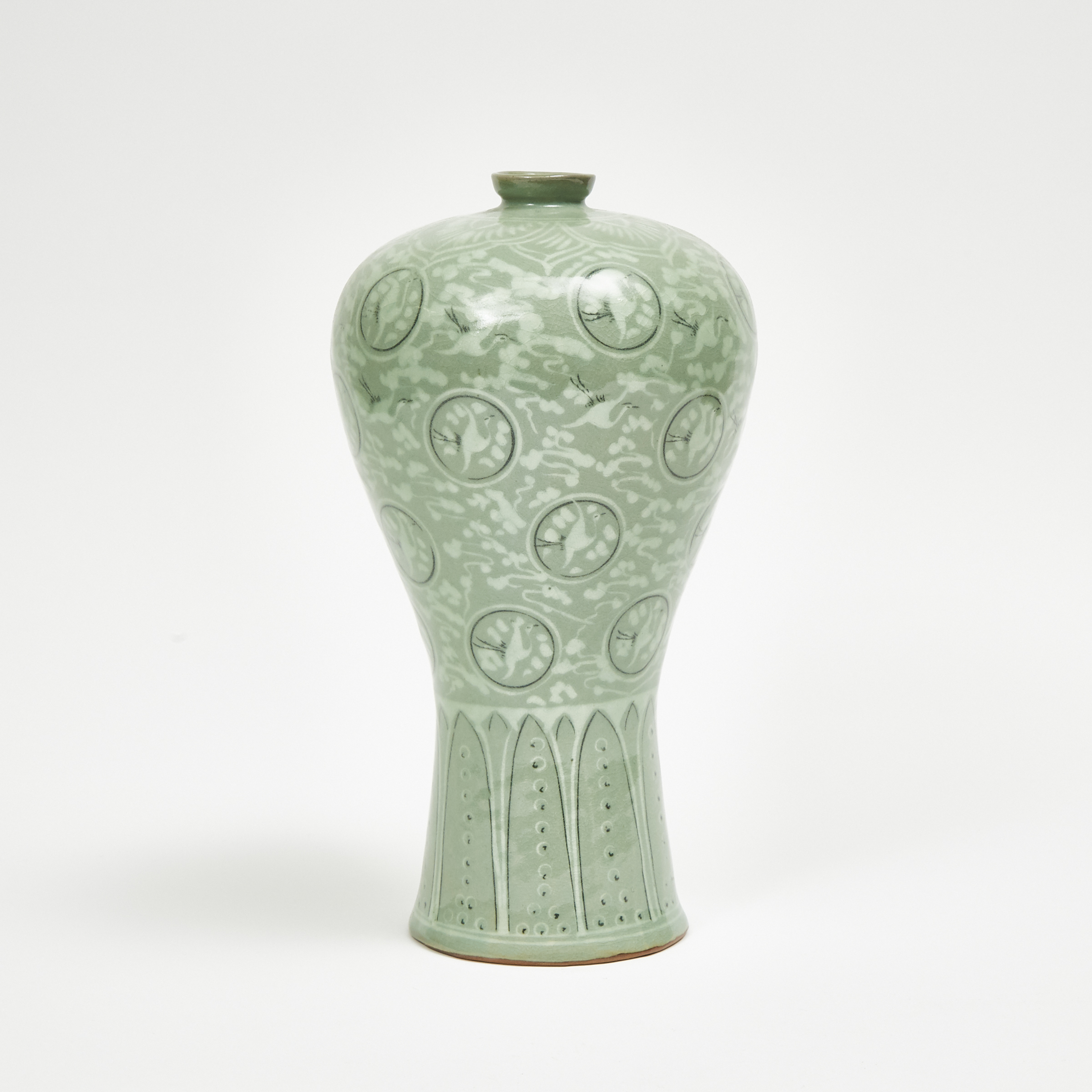 A Korean Celadon ‘Crane and Cloud’ Meiping Vase