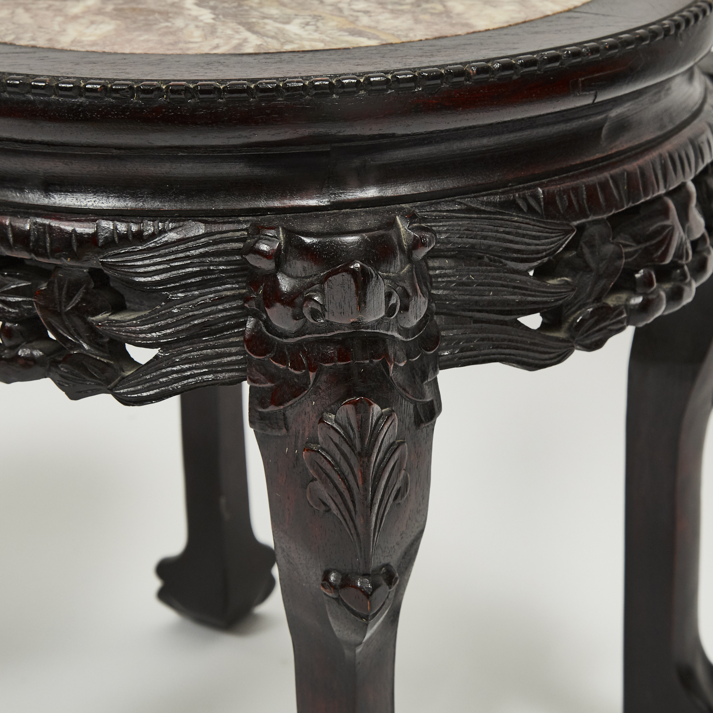 Two Chinese Marble Inlaid Hardwood Stools, 19th Century or Later