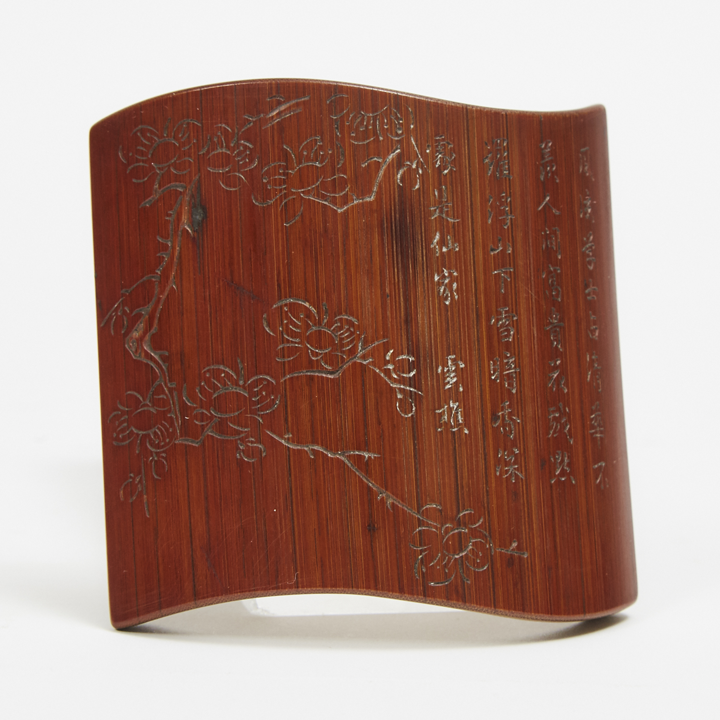 An Incised Bamboo Wrist Rest, Signed Dengwei