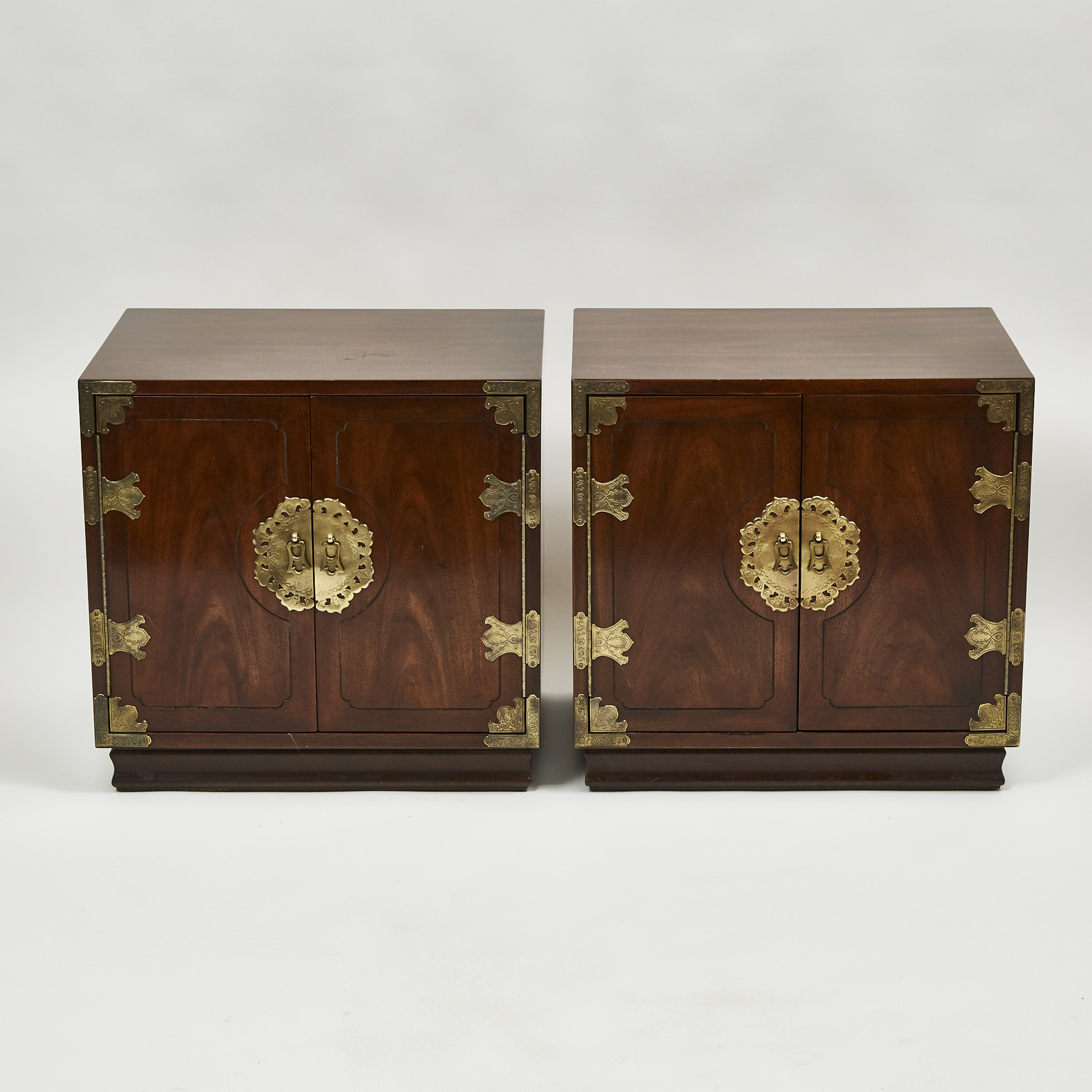 A Pair of Chinese Wooden Cupboards with Brass Hardware