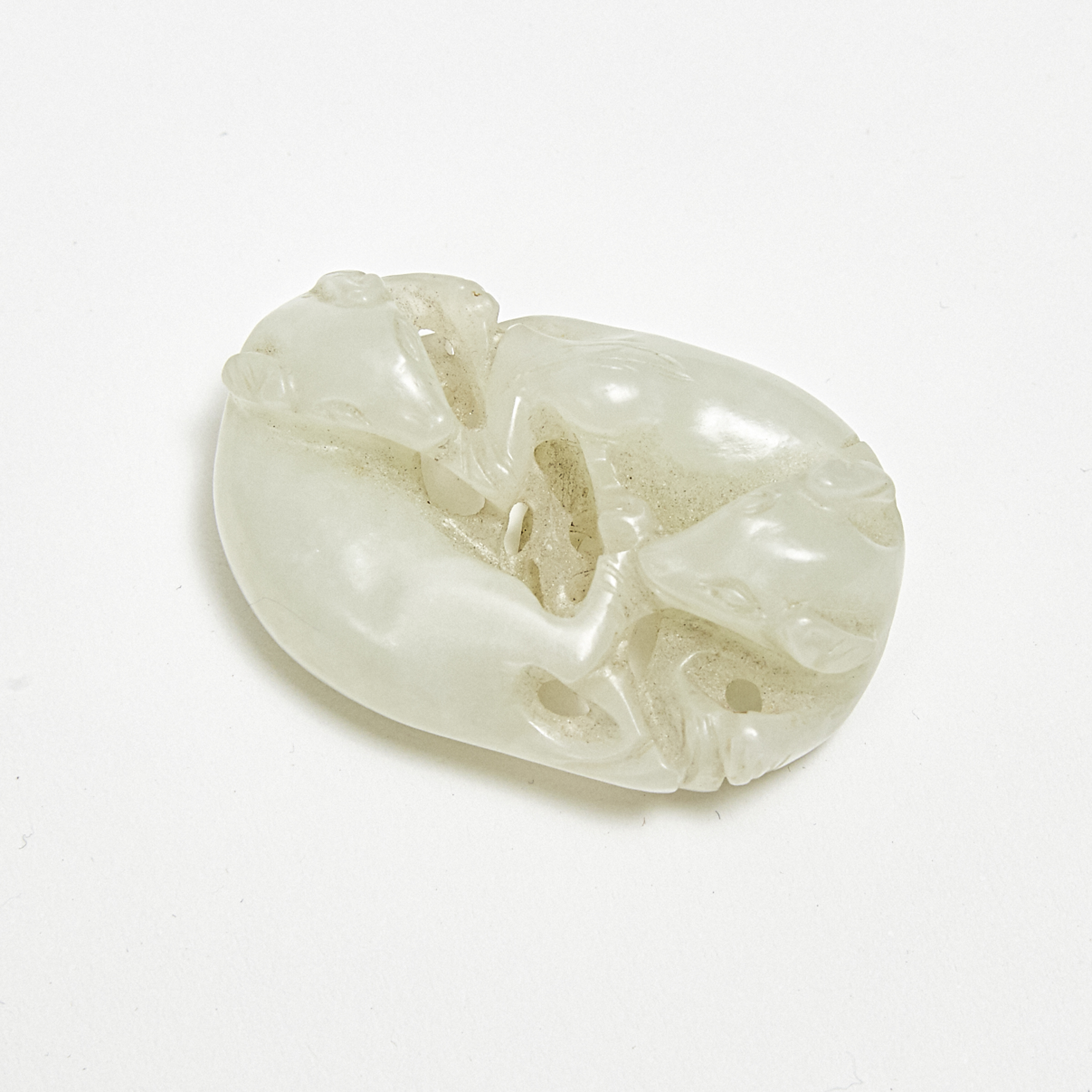 A Small White Jade Carving of Two Rats, Qing Dynasty
