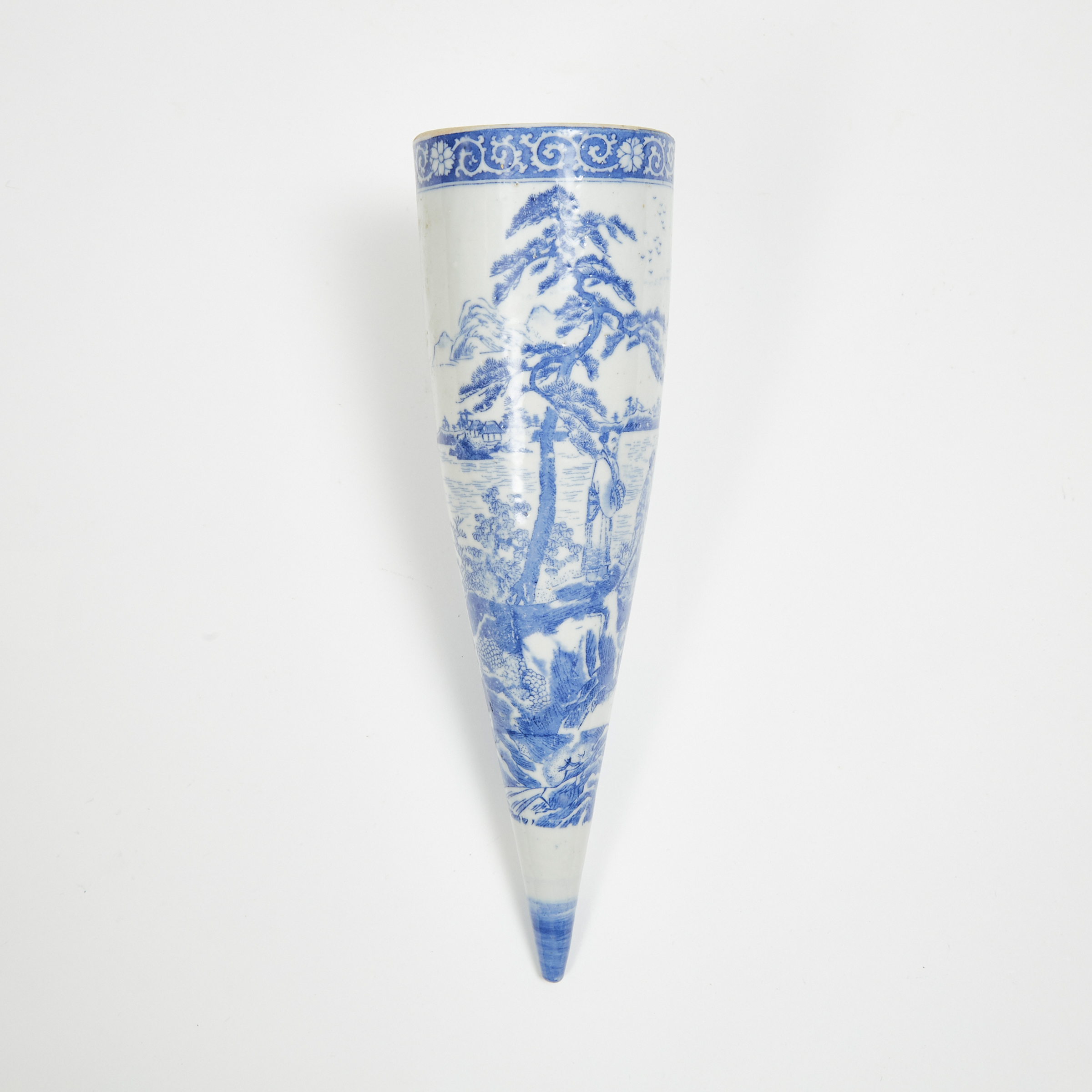 A Blue and White Transferware Porcelain Wall Pocket, 17th Century 