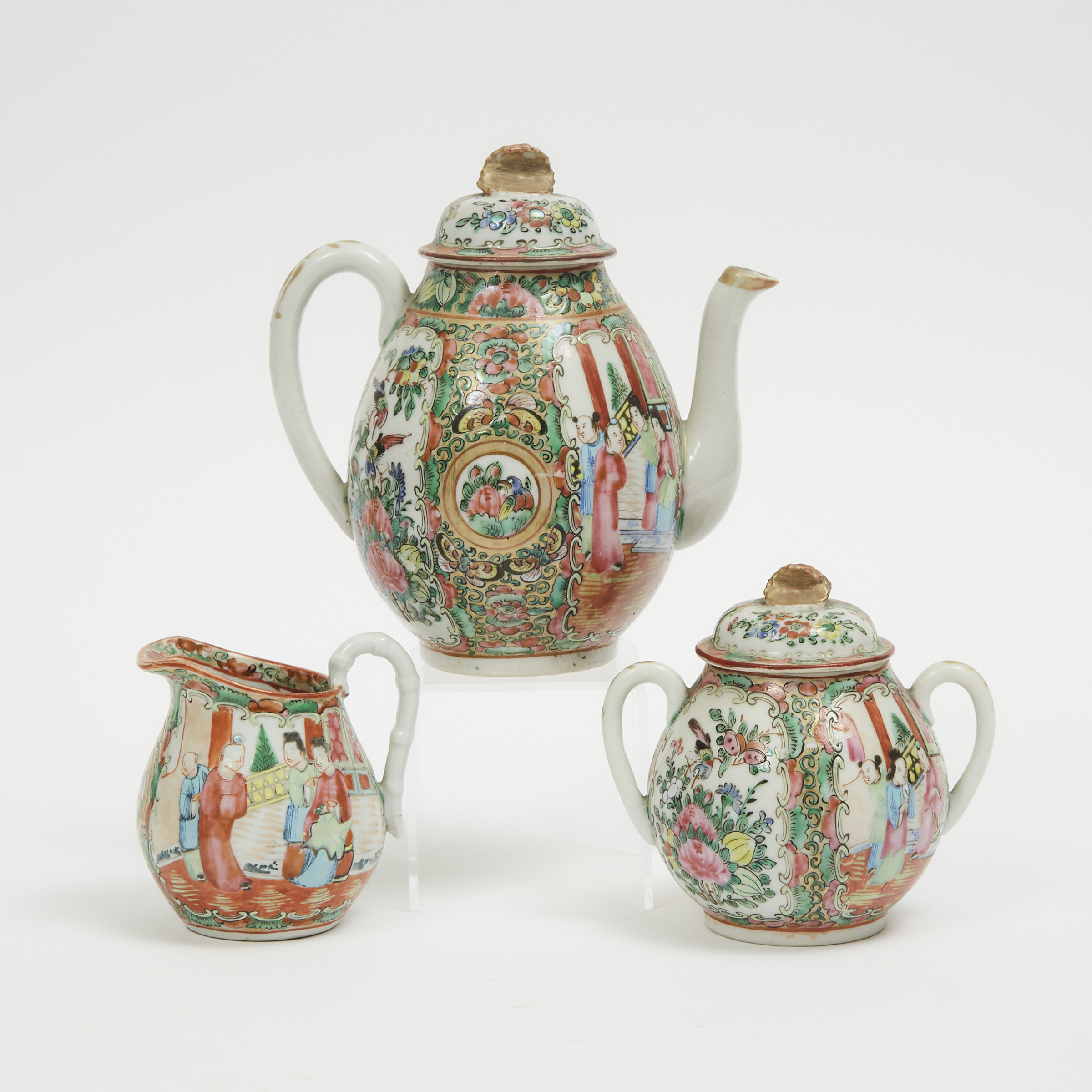 A Group of Three Canton Famille Rose Tea Wares, 19th Century