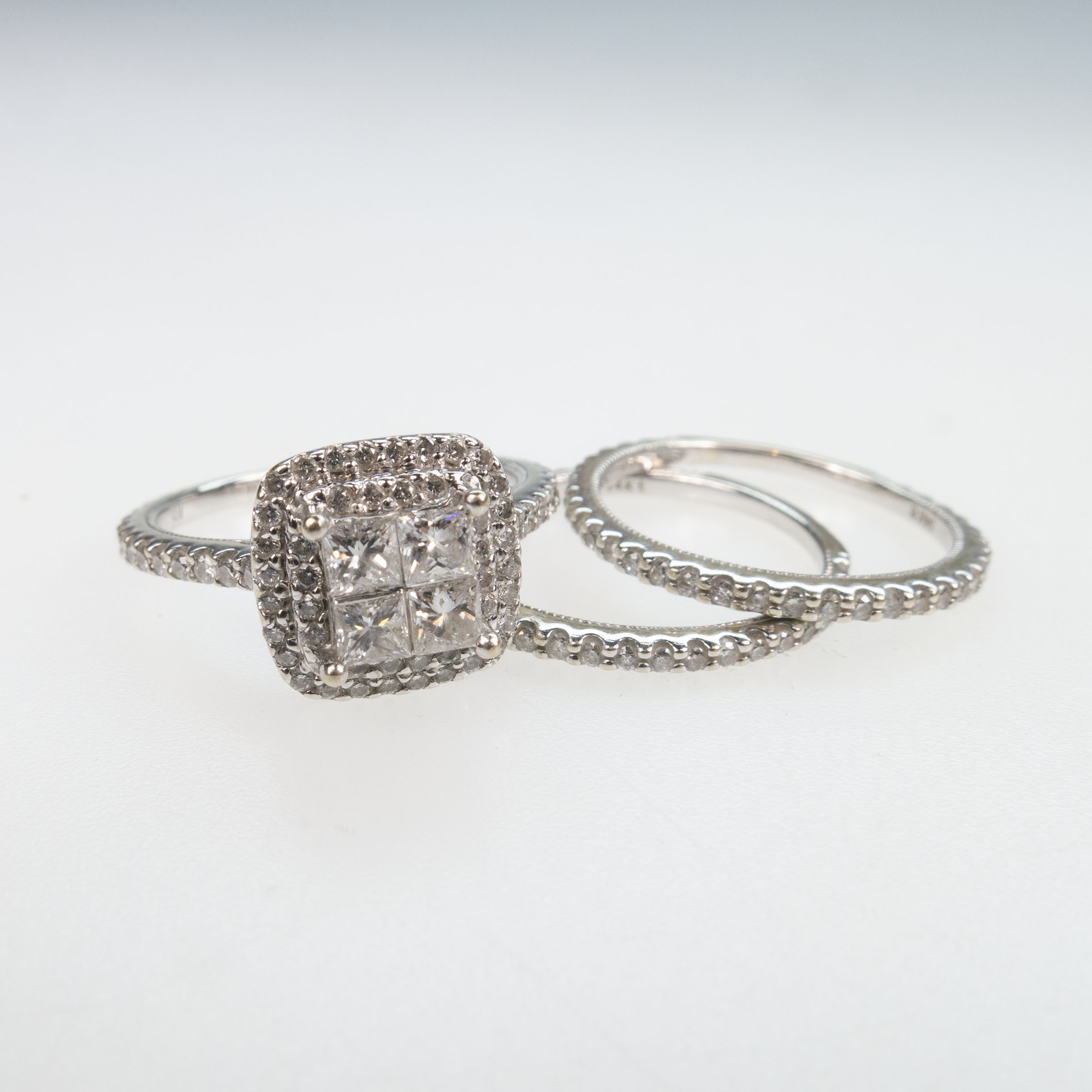 14k White Gold Triple Ring Suite