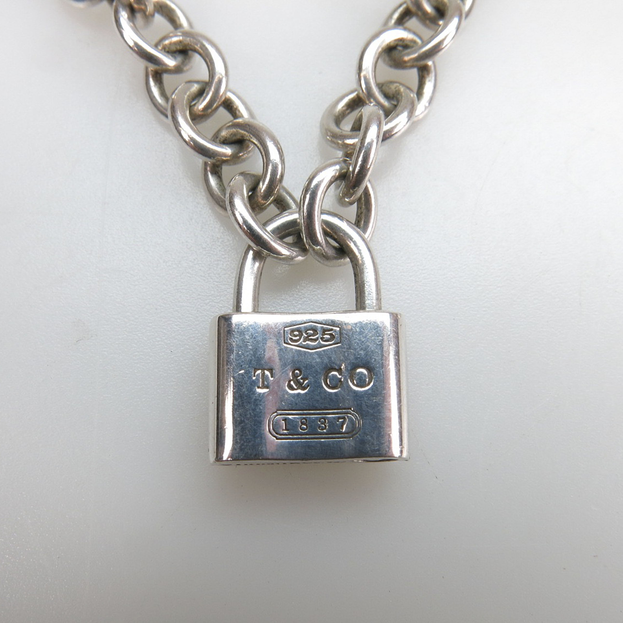 Tiffany & Co. Sterling Silver Circular Link Necklace With Padlock Clasp