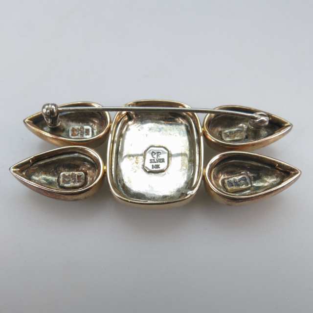 Ruth Bloch Israeli Sterling Silver And 14k Yellow Gold Brooch