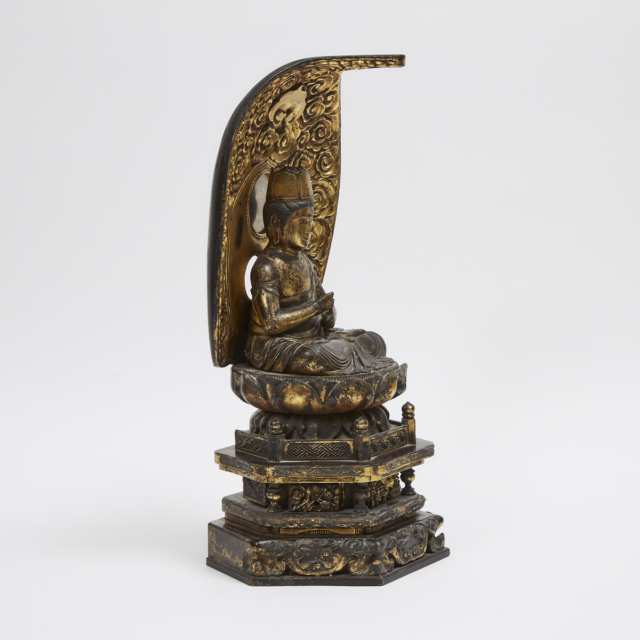 A Japanese Gilt Wood Seated Bosatsu, together with a Wood Carving of a Monk, 18th/19th Century
