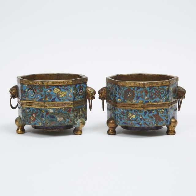 A Pair of Cloisonné 'Eight Buddhist Emblems' Octagonal Vessels, 18th Century, Qing Dynasty