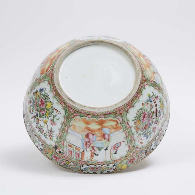 A Large Canton Rose Medallion Punch Bowl, 19th Century
