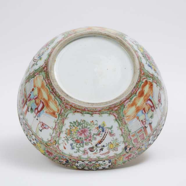 A Large Canton Rose Medallion Punch Bowl, 19th Century