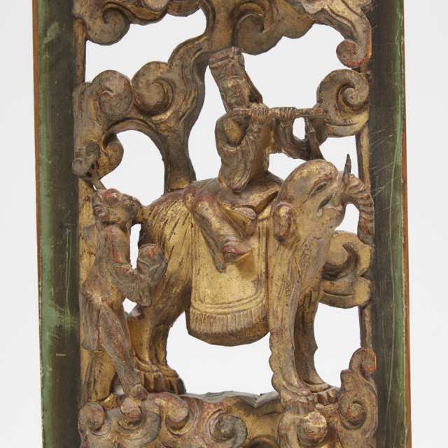 A Chinese Reticulated Gilt Wood 'Immortals' Temple Carving, 19th Century