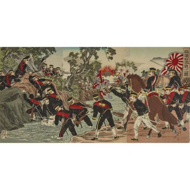Watanabe Nobukazu (1874-1944), Mizuno Toshikata (1886-1908), A Group of Three Sino-Japanese War Triptychs