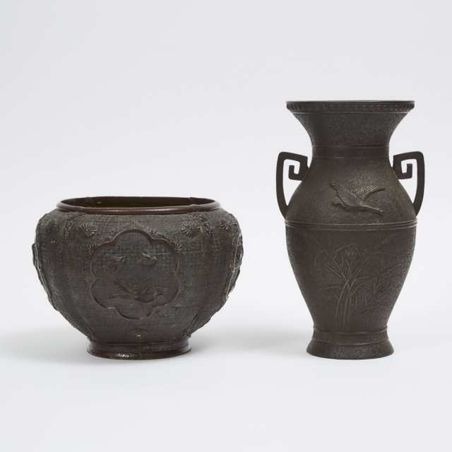 Two Japanese Bronze Cast Vessels, 19th/20th Century
