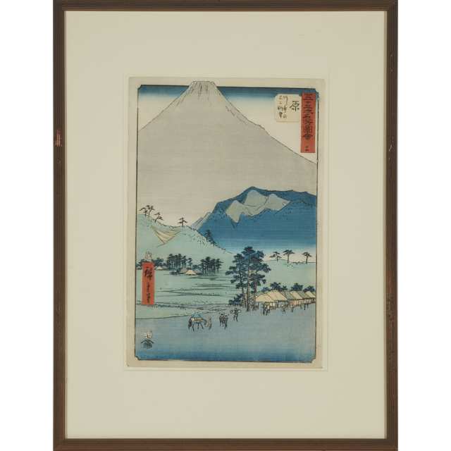 Utagawa Hiroshige (1797-1858), Mt. Fuji and Mt. Ashitaka from Hara, Edo Period (1615-1868), 1855