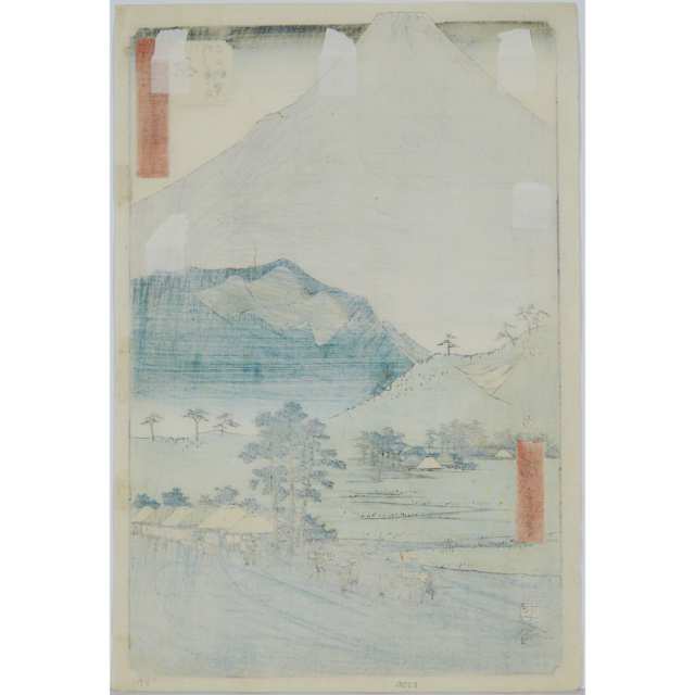 Utagawa Hiroshige (1797-1858), Mt. Fuji and Mt. Ashitaka from Hara, Edo Period (1615-1868), 1855
