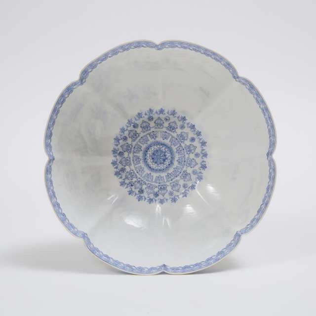 A Finely Painted 'Winter Landscape' Lobed Eggshell Porcelain Bowl, Mid-20th Century