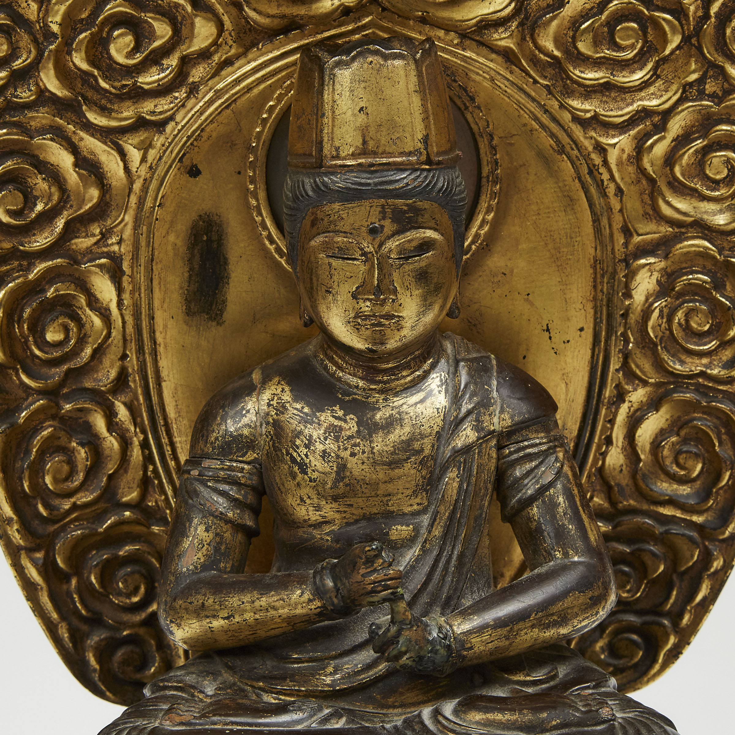 A Japanese Gilt Wood Seated Bosatsu, together with a Wood Carving of a Monk, 18th/19th Century