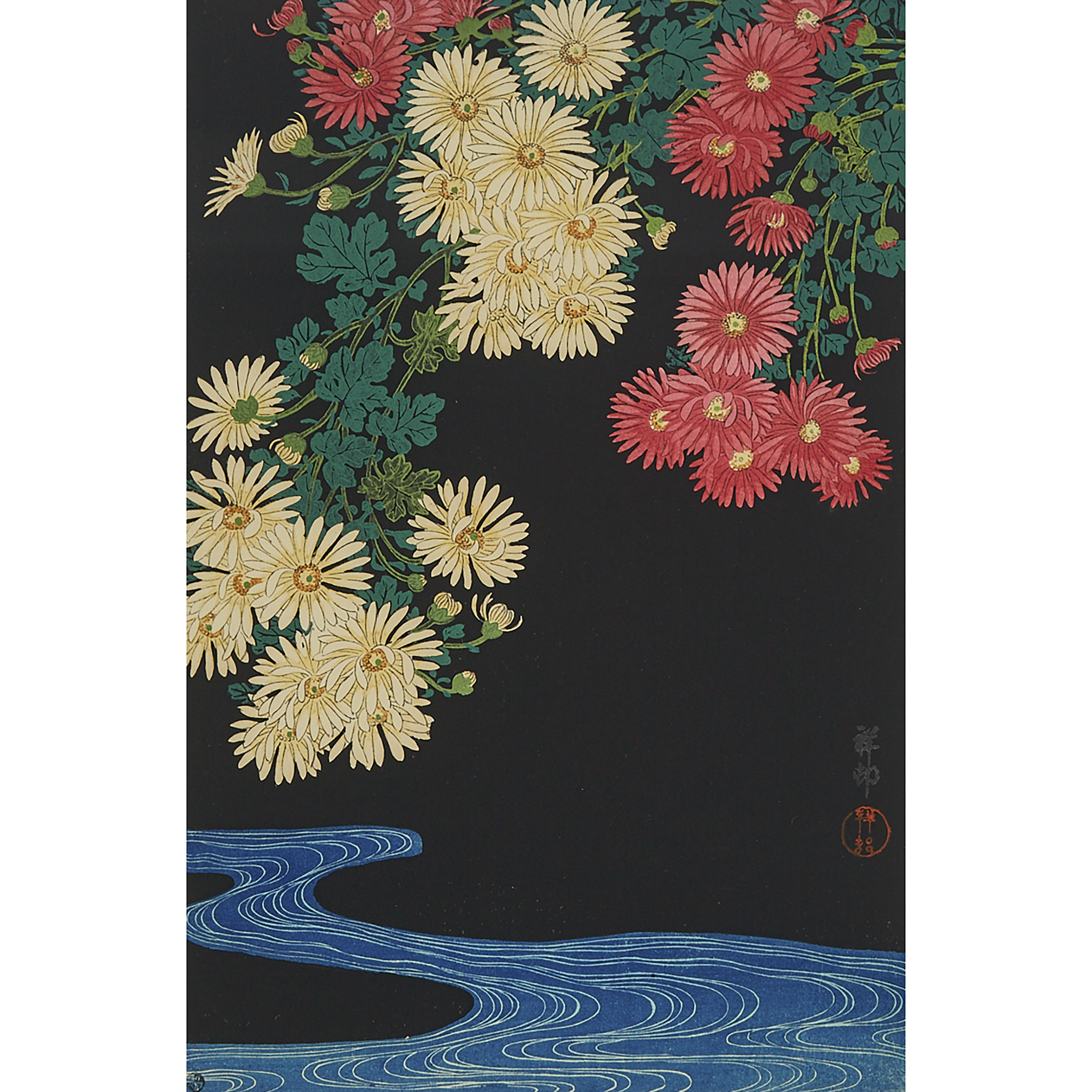 Ohara Koson (1877-1945), Chrysanthemums and Running Water, Mid 20th Century