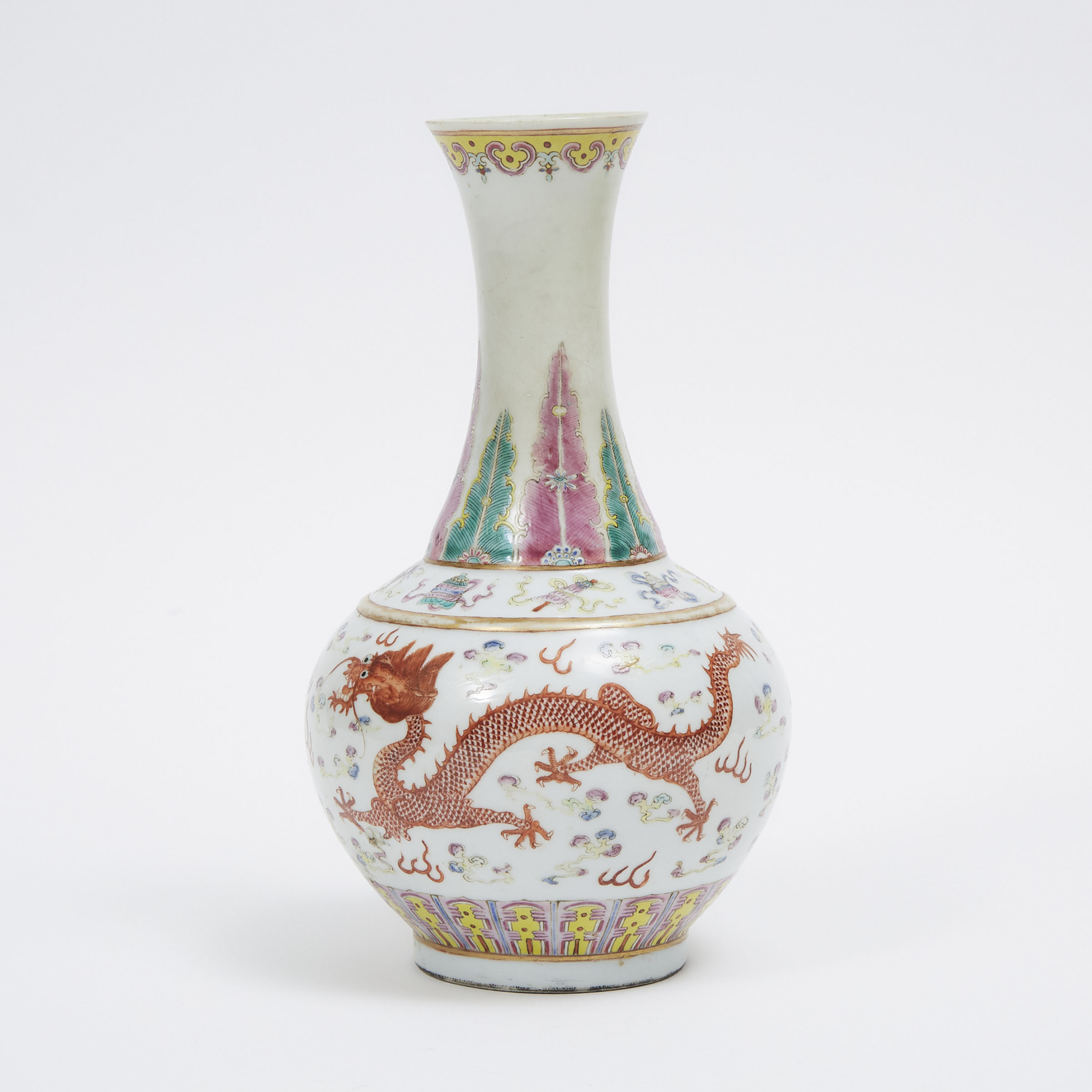 A Small Famille Rose 'Dragon' Bottle Vase, Guangxu Mark and Period