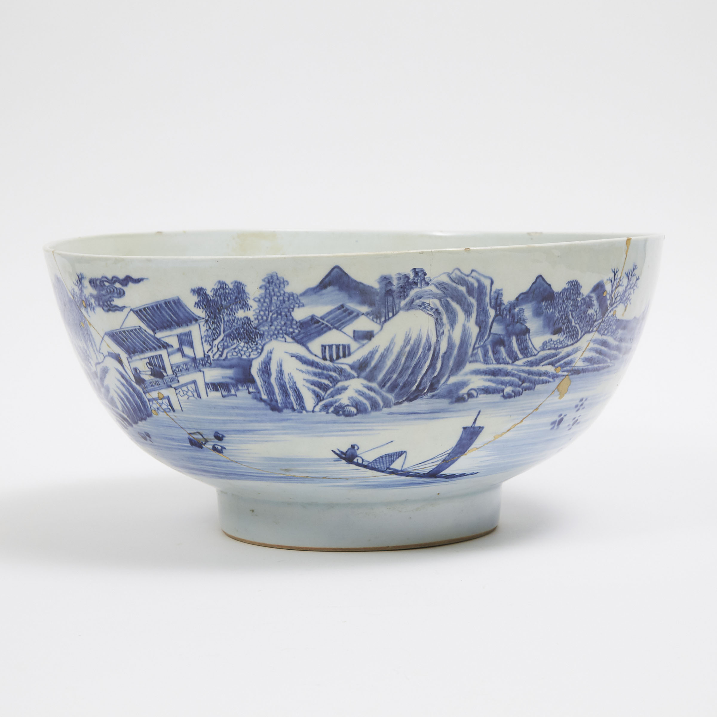 A Chinese Export Blue and White Punch Bowl, 19th Century