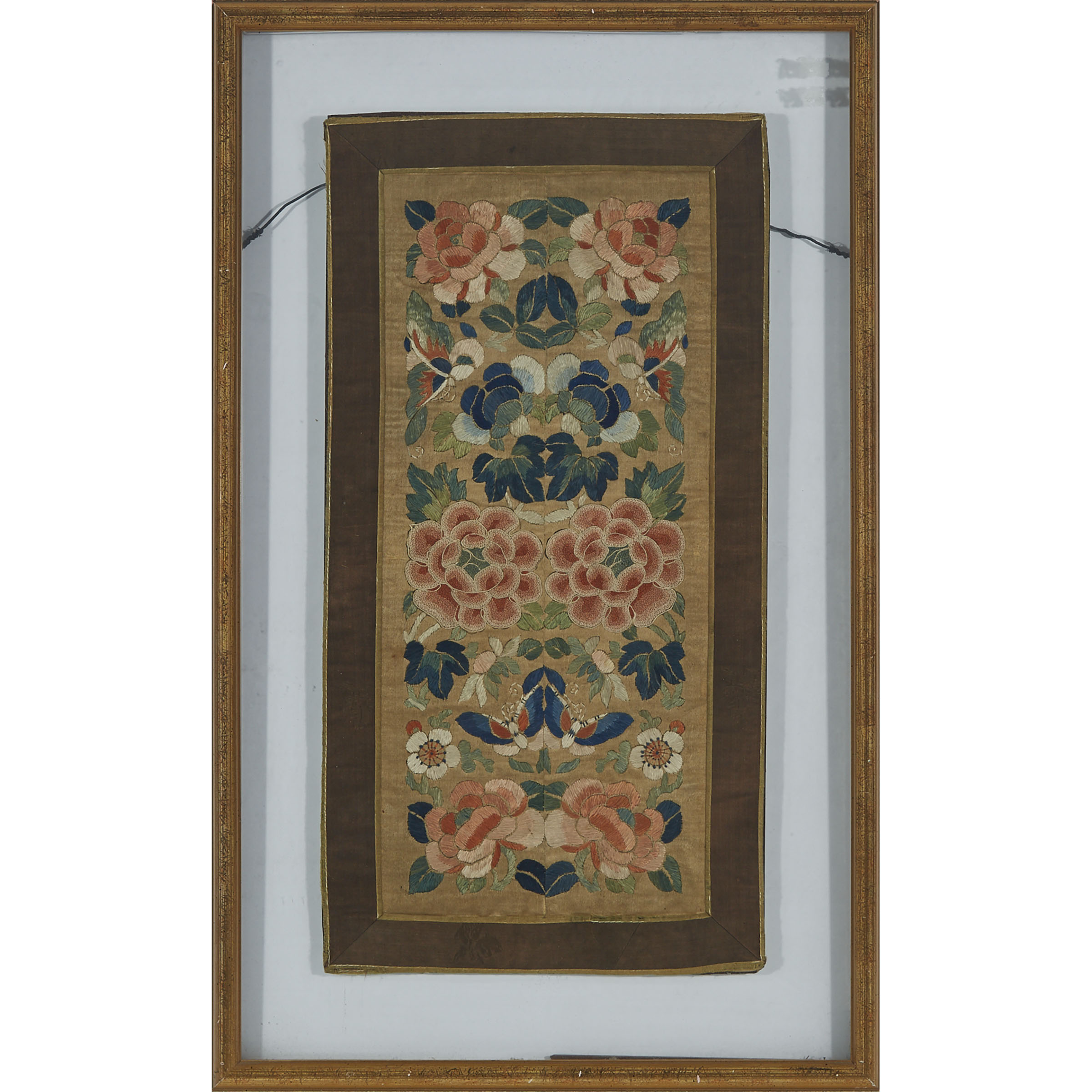 A Canton Silk Embroidered Panel with Butterflies and Flowers, 19th Century