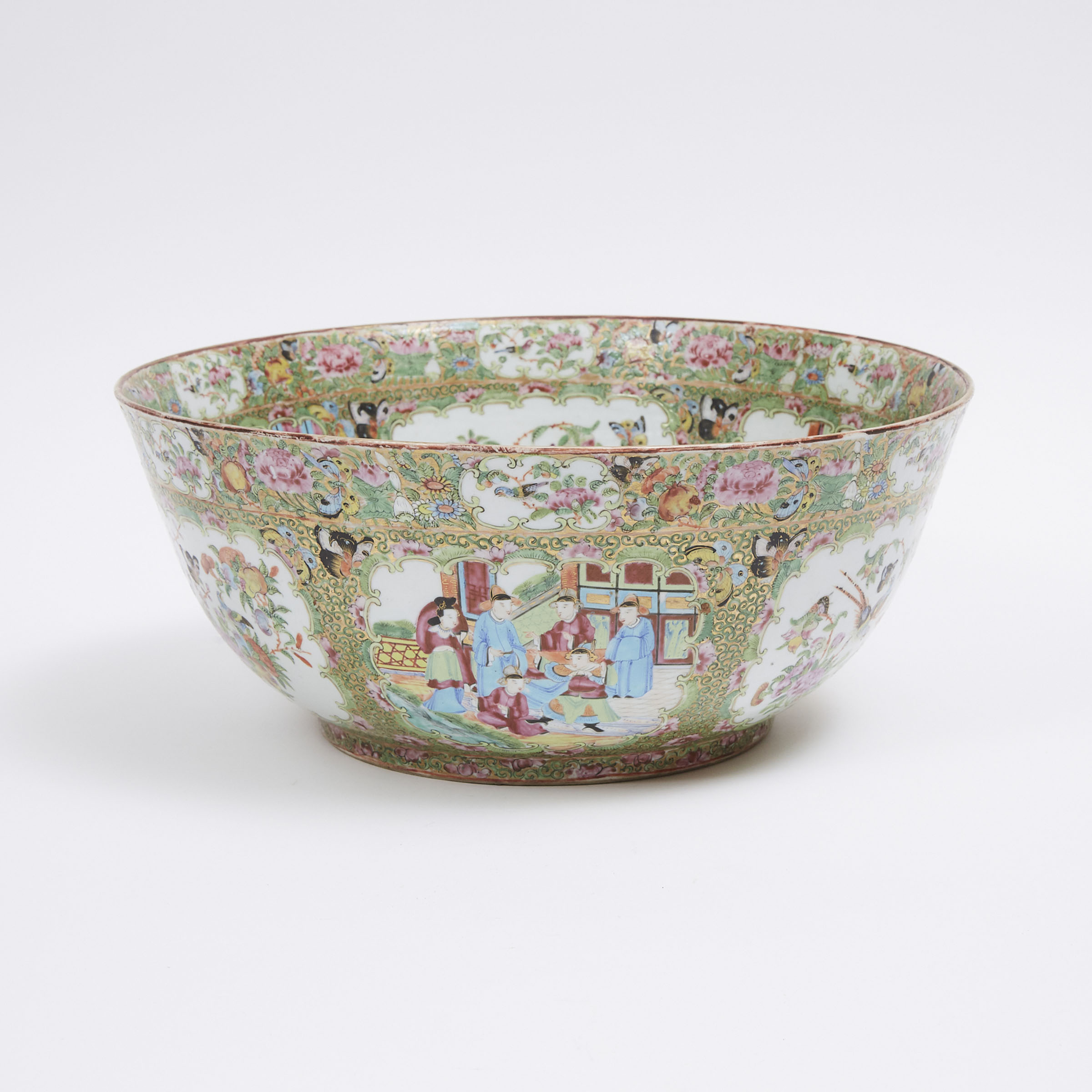 A Large Canton Famille Rose 'Figural' Punch Bowl, 19th Century