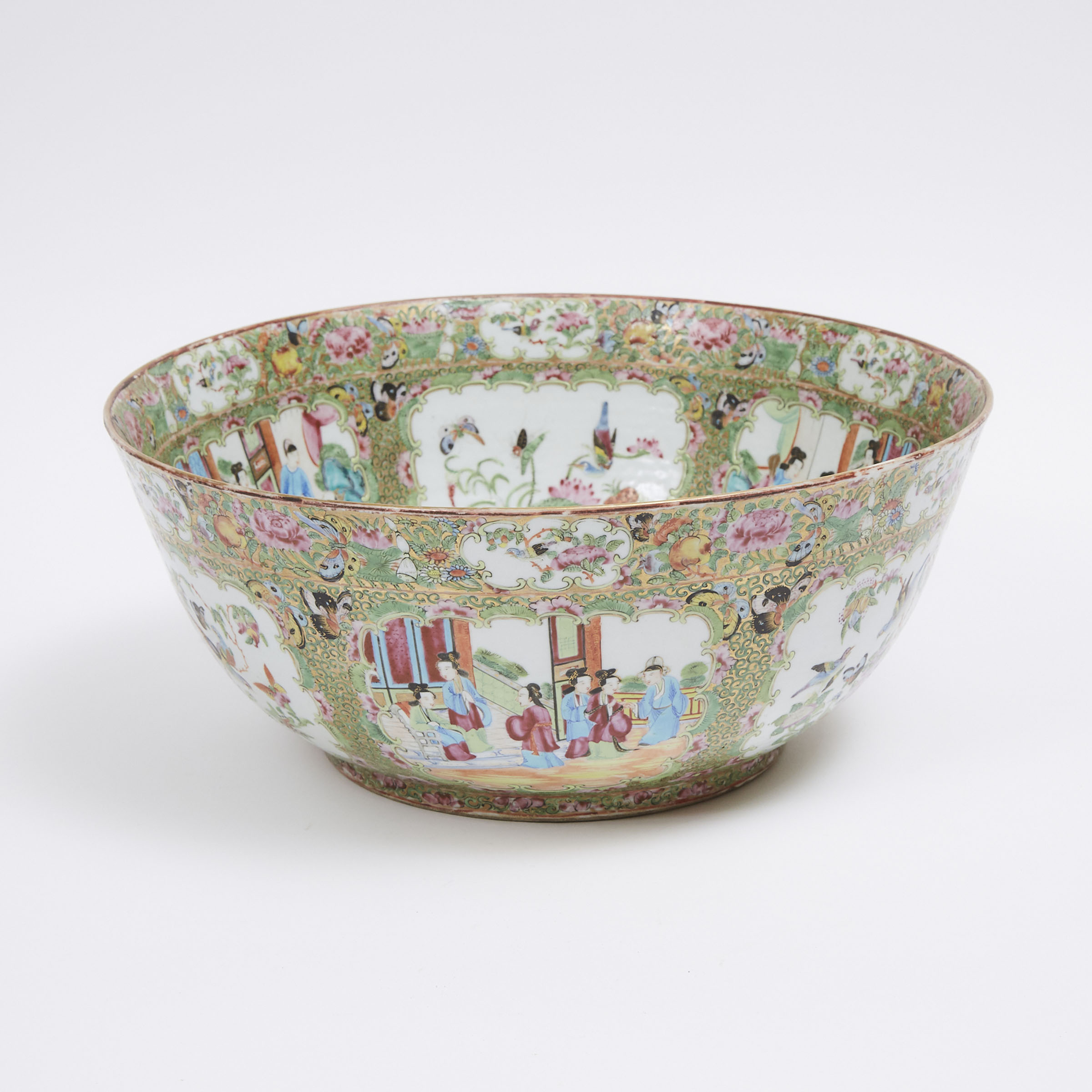 A Large Canton Famille Rose 'Figural' Punch Bowl, 19th Century