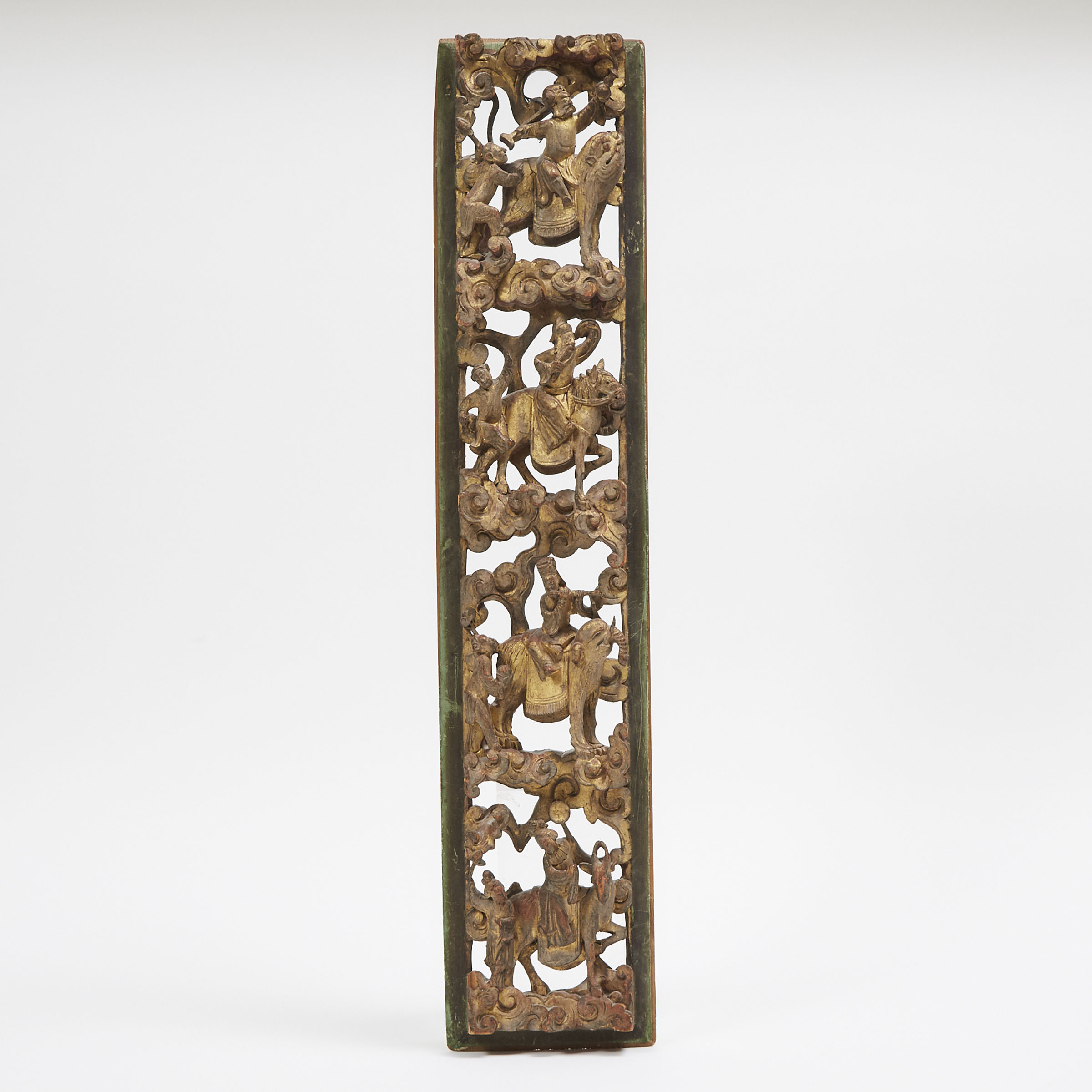 A Chinese Reticulated Gilt Wood 'Immortals' Temple Carving, 19th Century