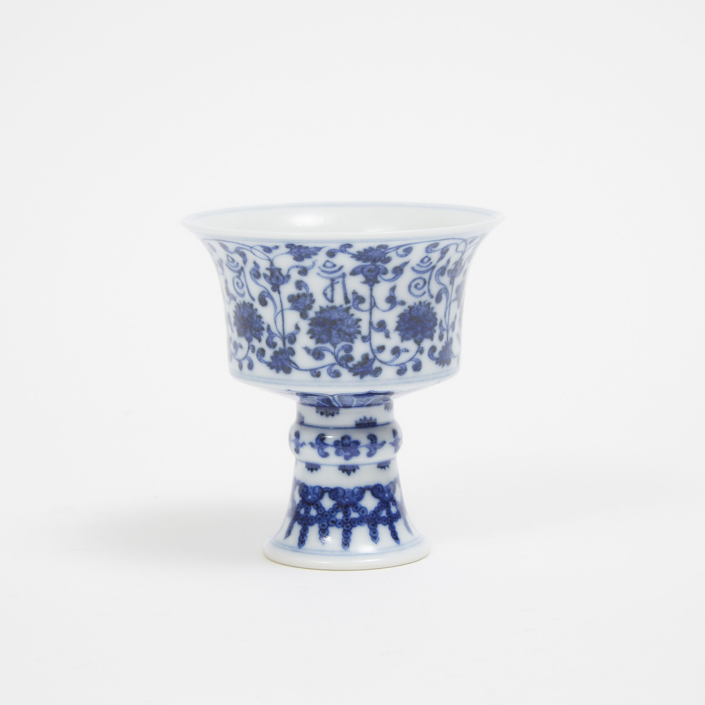 A Blue and White Stem Cup with 'Lanca' Characters, Qianlong Mark