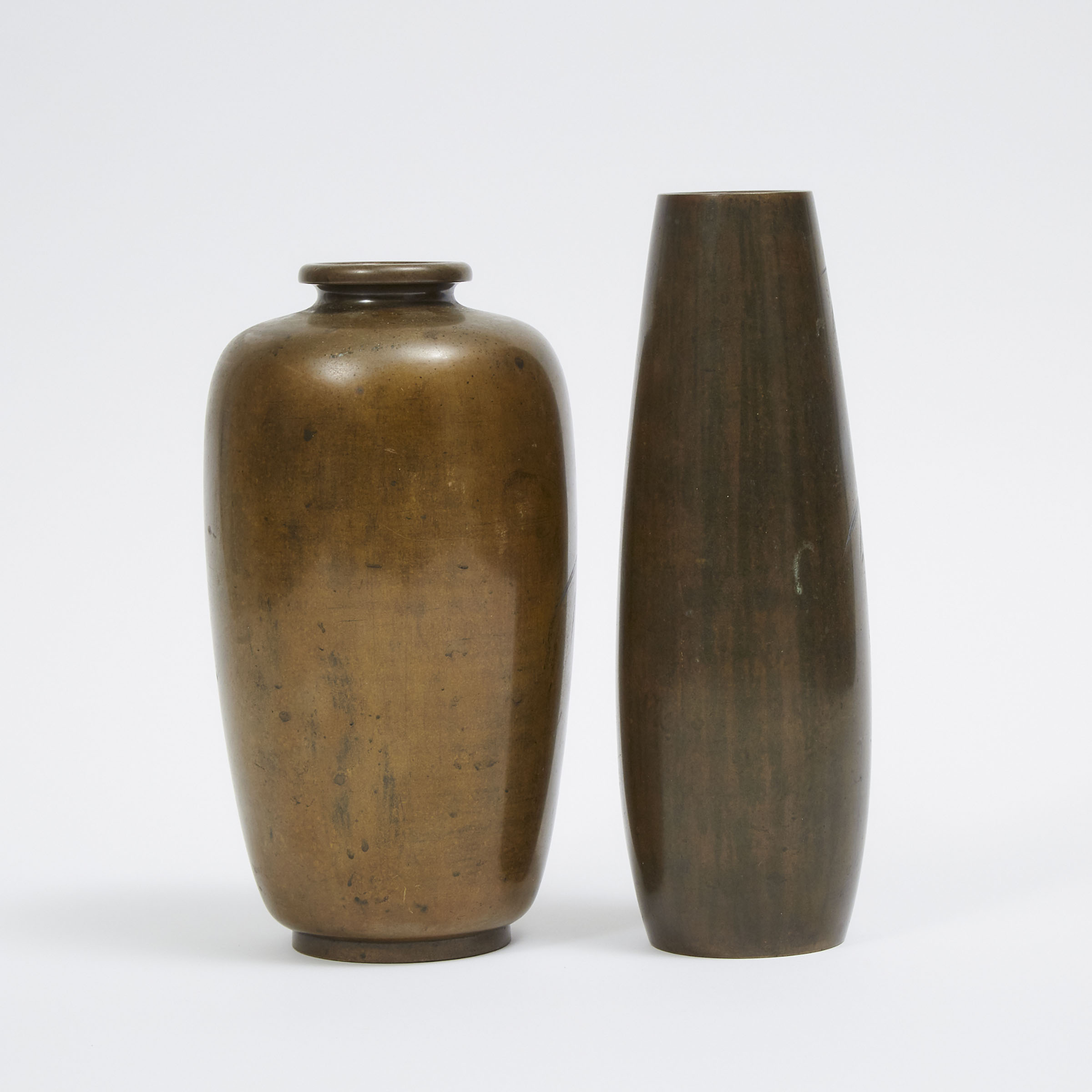 Two Japanese Gold and Silver Inlaid Vases, Miyamoto Mark, Meiji Period