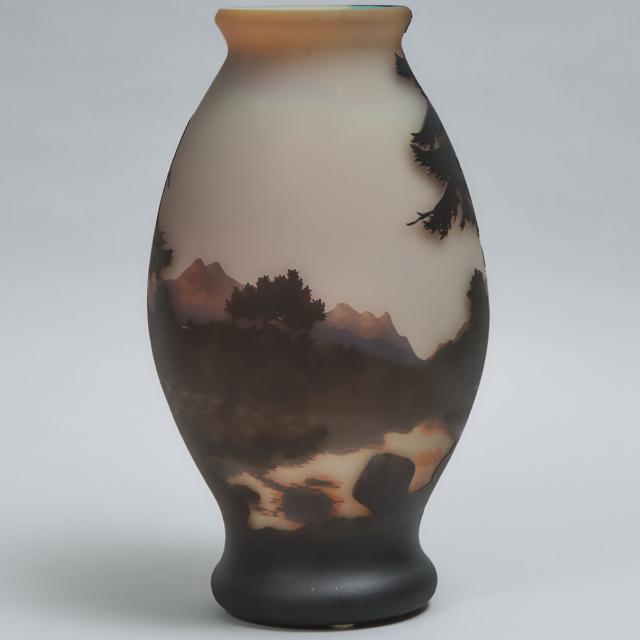 Large Muller Frères Cameo Glass Landscape Vase, early 20th century