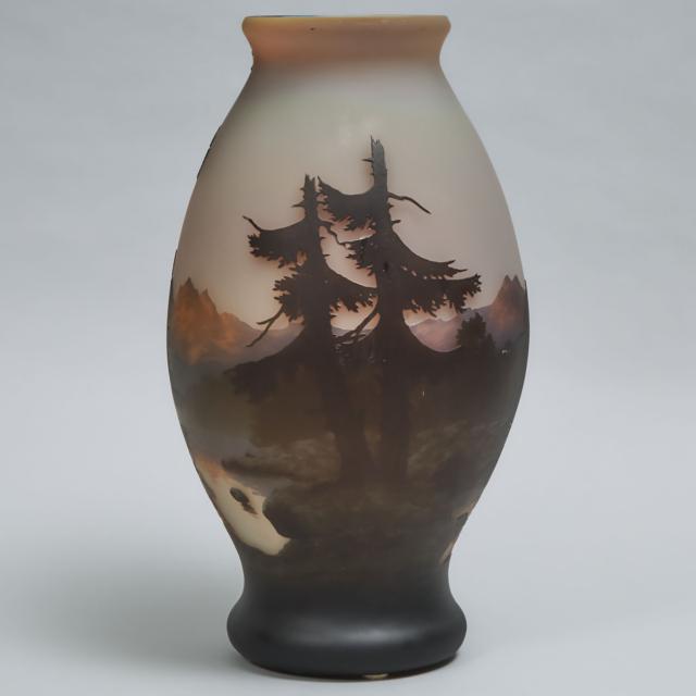 Large Muller Frères Cameo Glass Landscape Vase, early 20th century