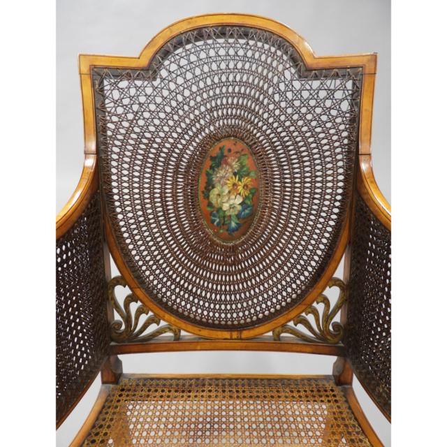 Neoclassical Painted Satinwood Open Armchair, late 19th/early 20th century