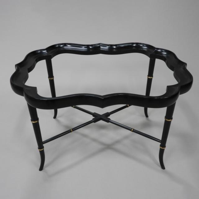 Victorian Black Lacquered Papier Maché Tea Tray on Stand, mid 19th century and Later