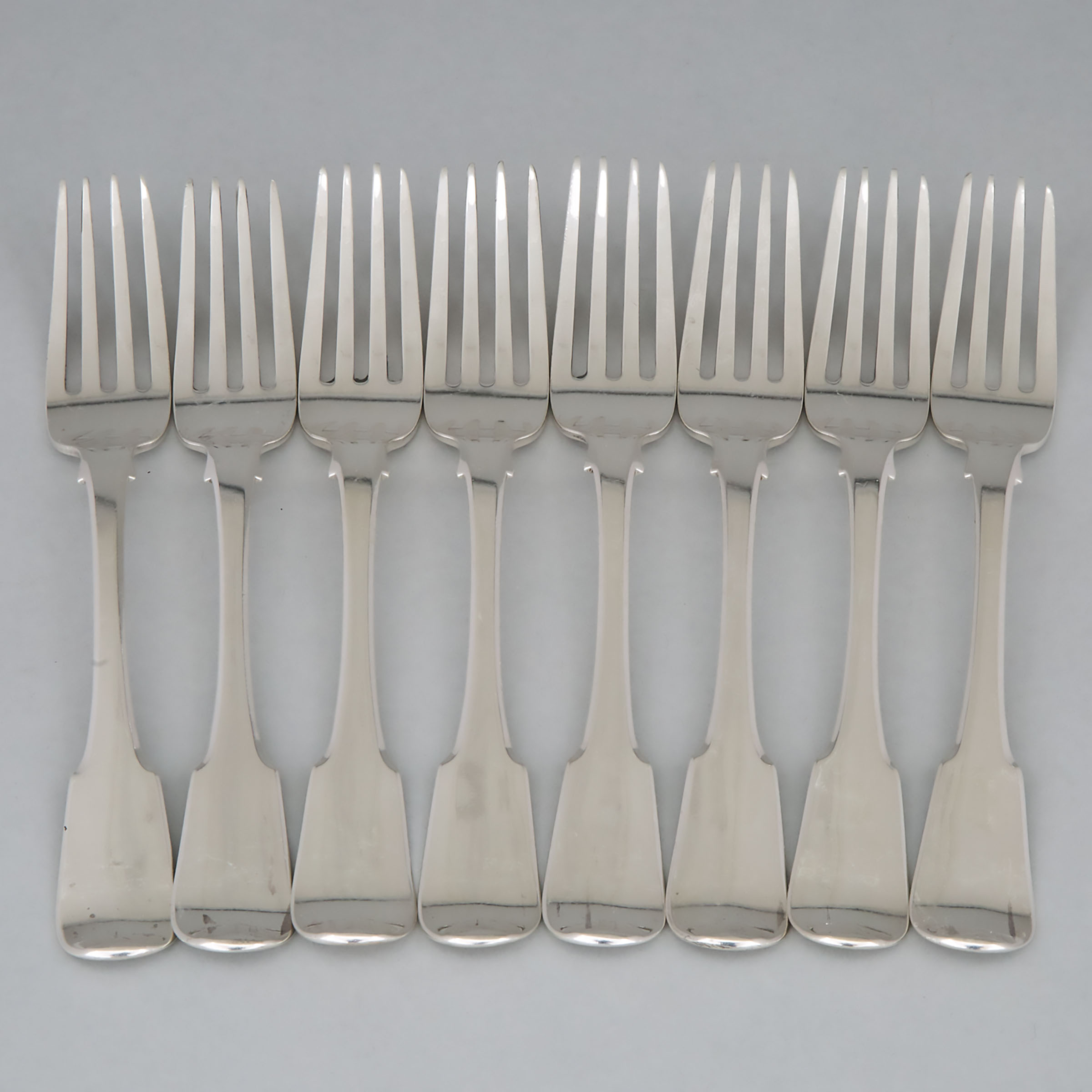 Eight George III Silver Fiddle Pattern Table Forks, Thomas Wilkes Barker, London, 1818