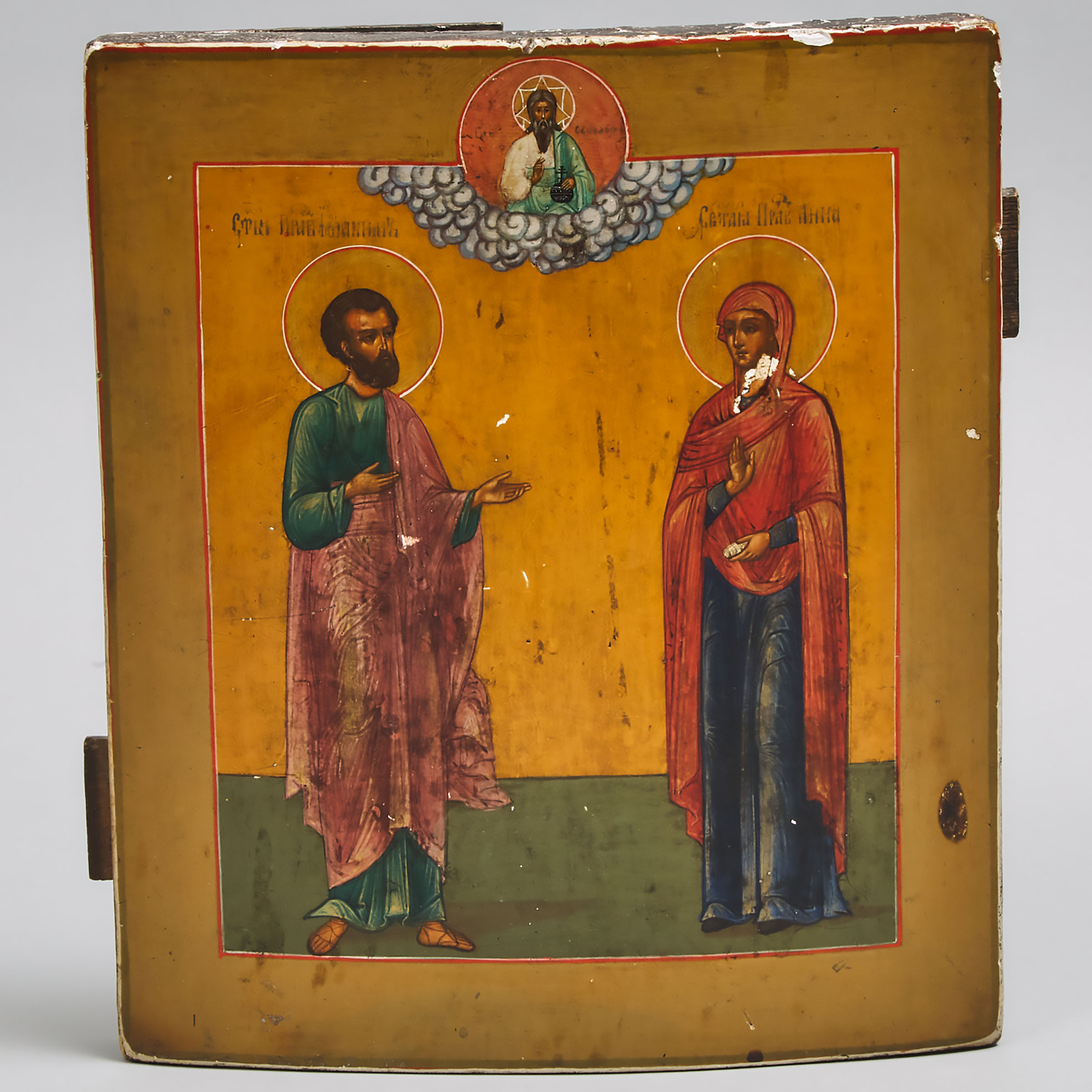 Russian Deisis Icon of Christ in Majesty Flanked by St. John the Baptist and the Virgin Mary, mid 19th centy