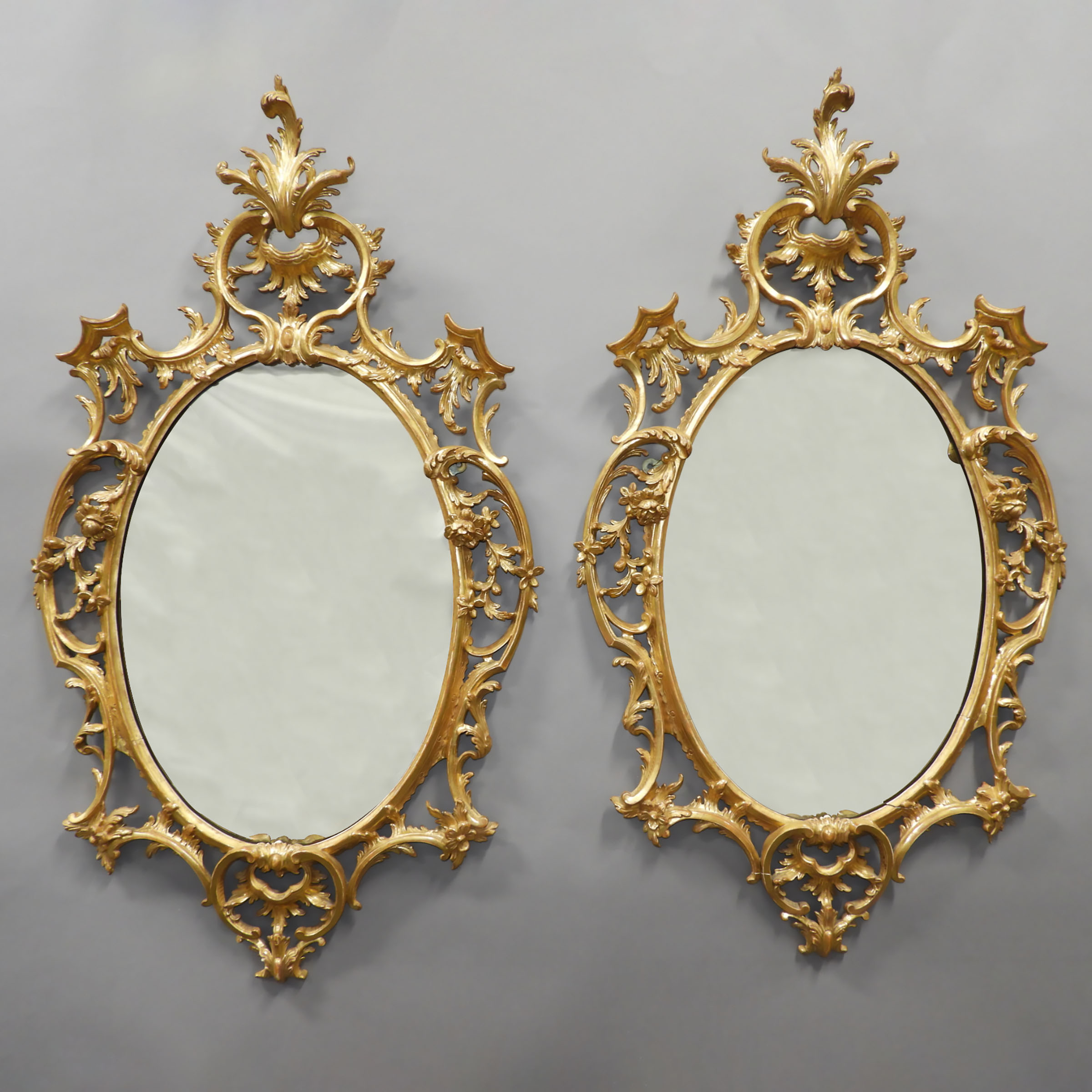 Pair of Rococo Giltwood Mirrors, 18th/19th  century
