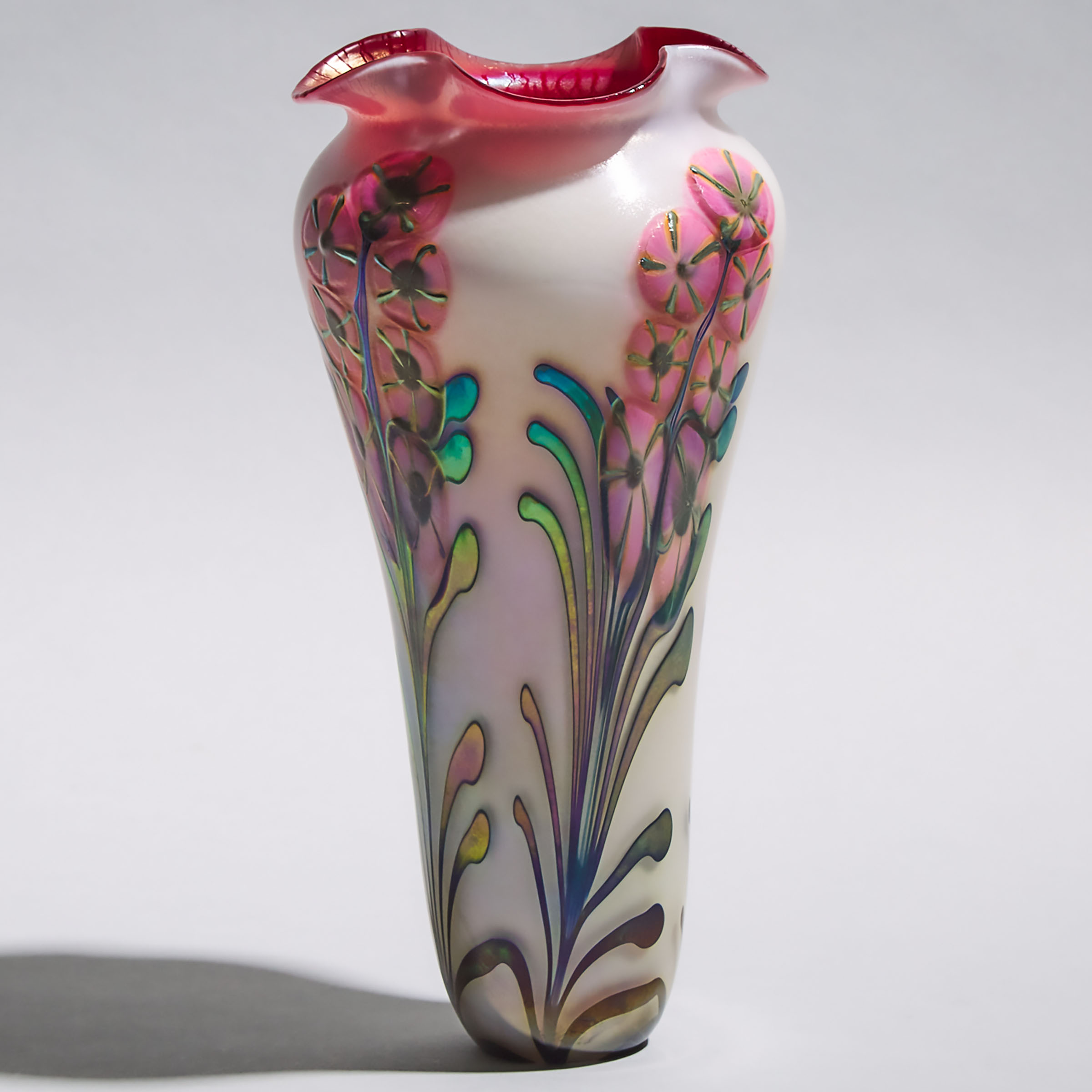 John Lotton (American, b.1964), Iridescent 'Hollyhock' Glass Vase, dated 1990