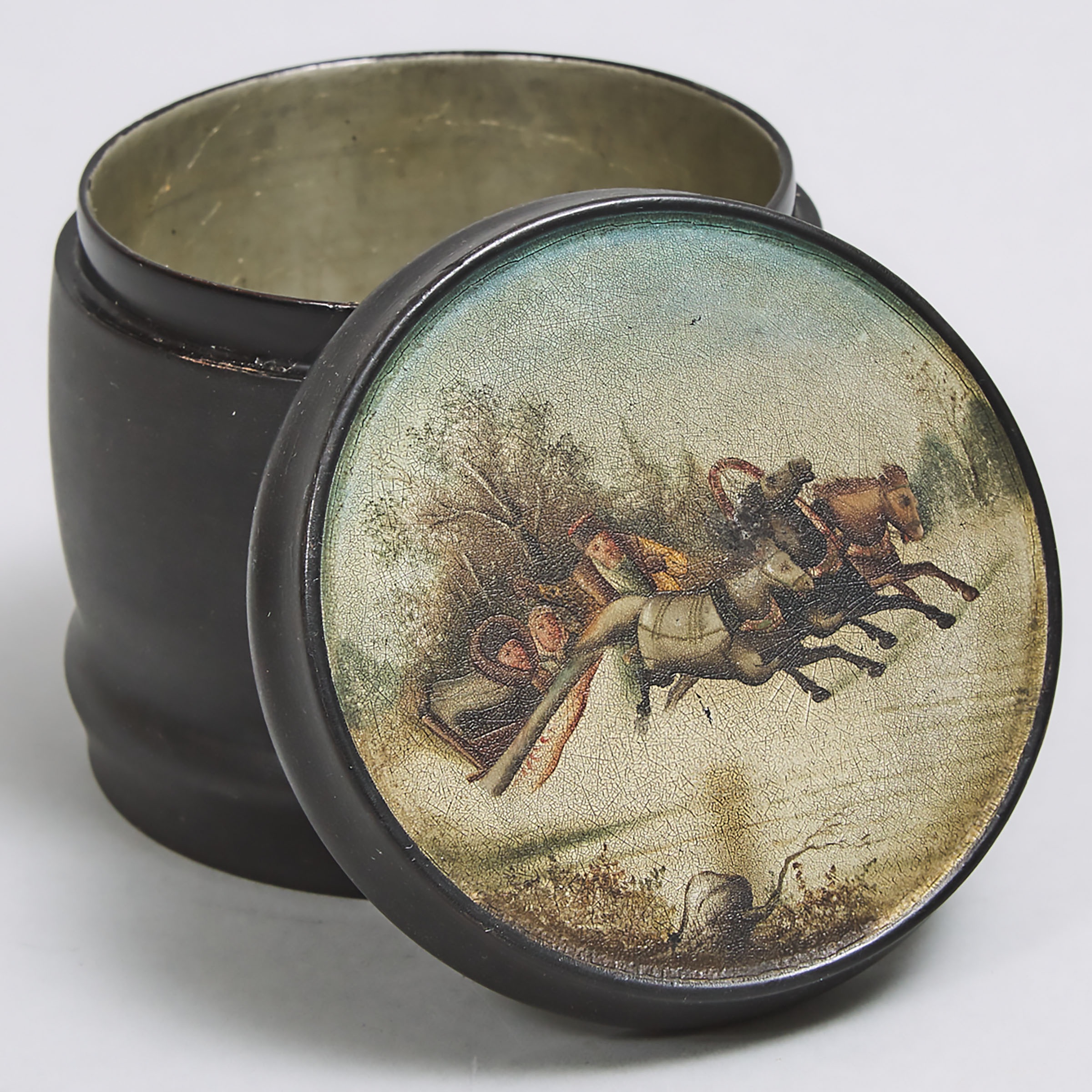 Russian Palekh Lacquer Tobacco Canister, c.1900