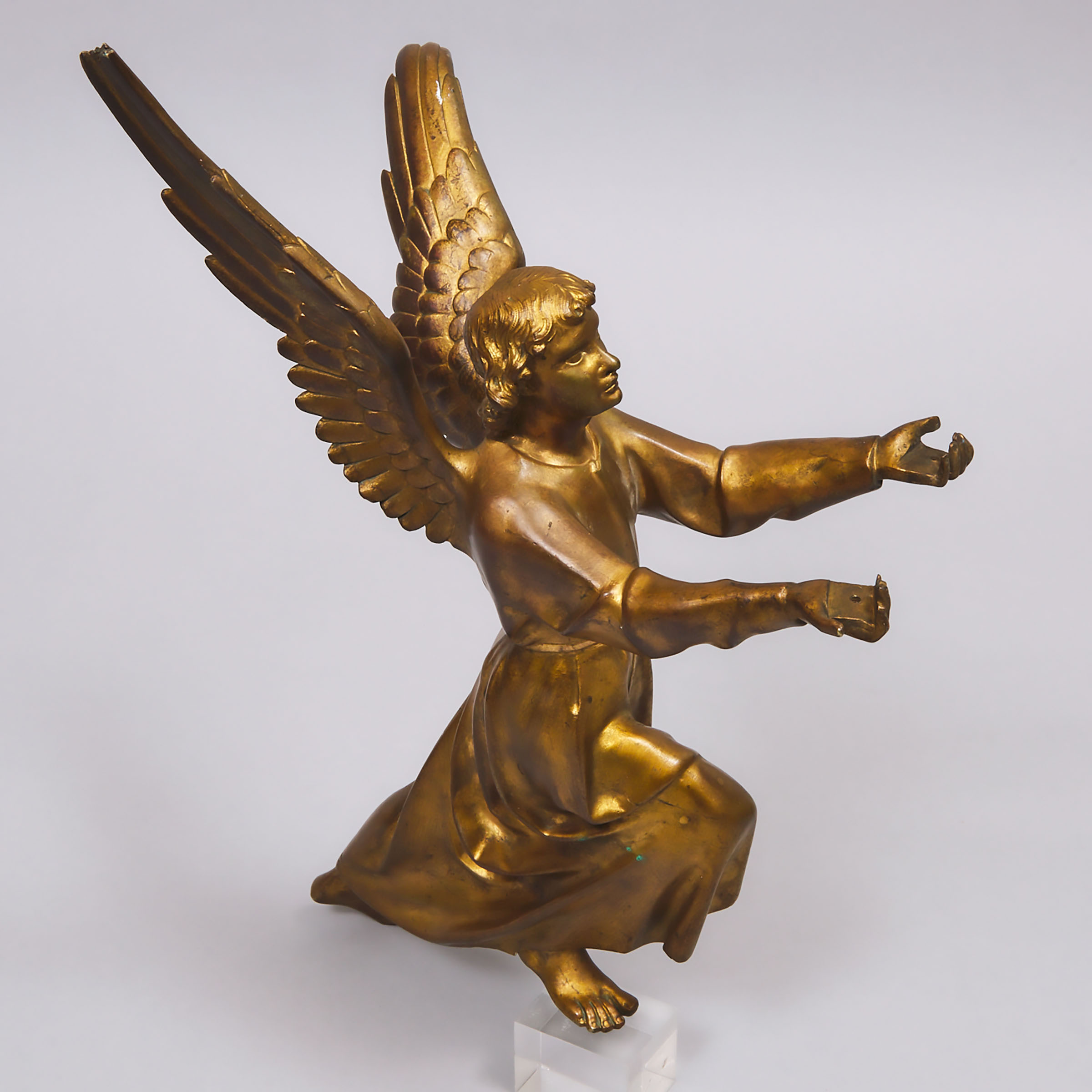 French Gilt Bronze Angel Form Font Support, 19th/early 20th century
