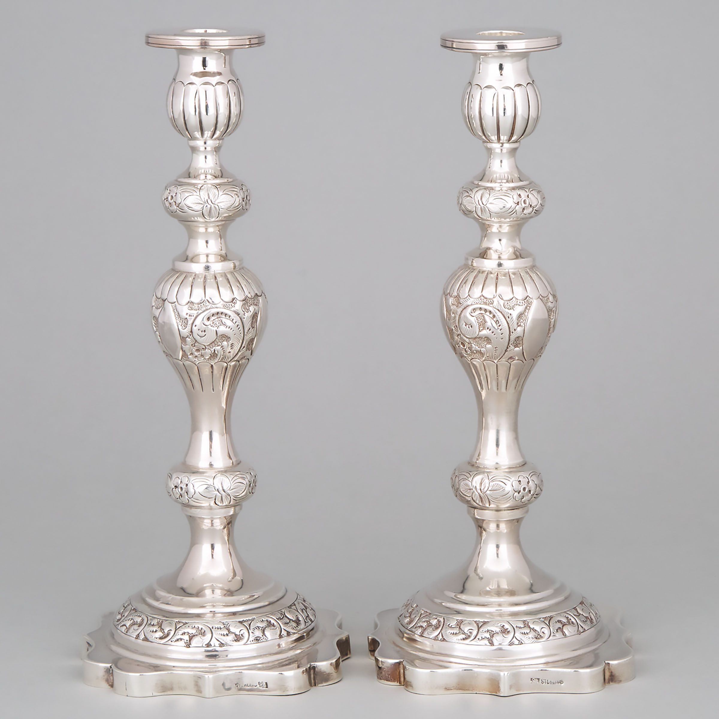 Pair of Eastern European Silver Table Candlesticks, early 20th century