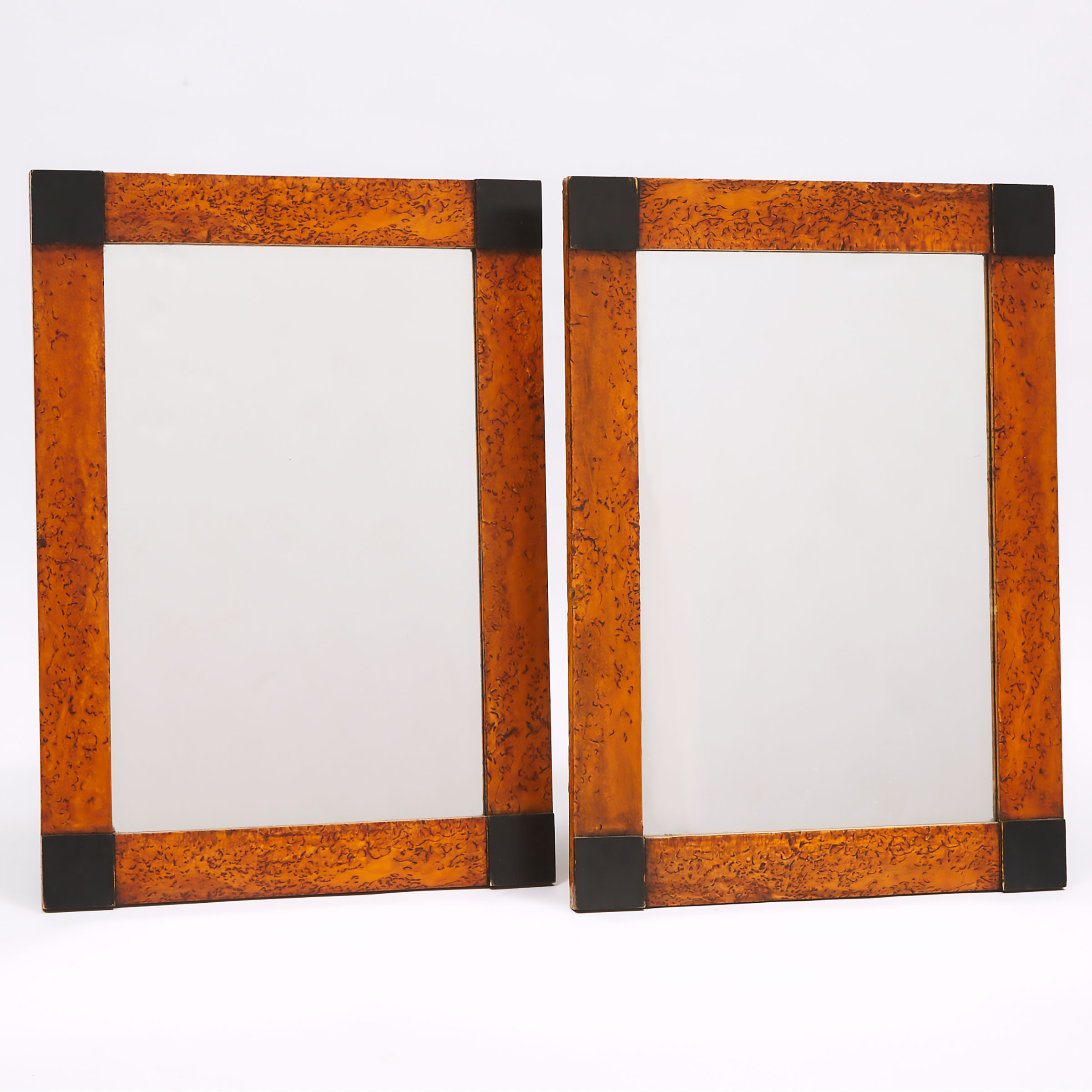 Pair of Burl Walnut Frame Mirrors, early 20th century