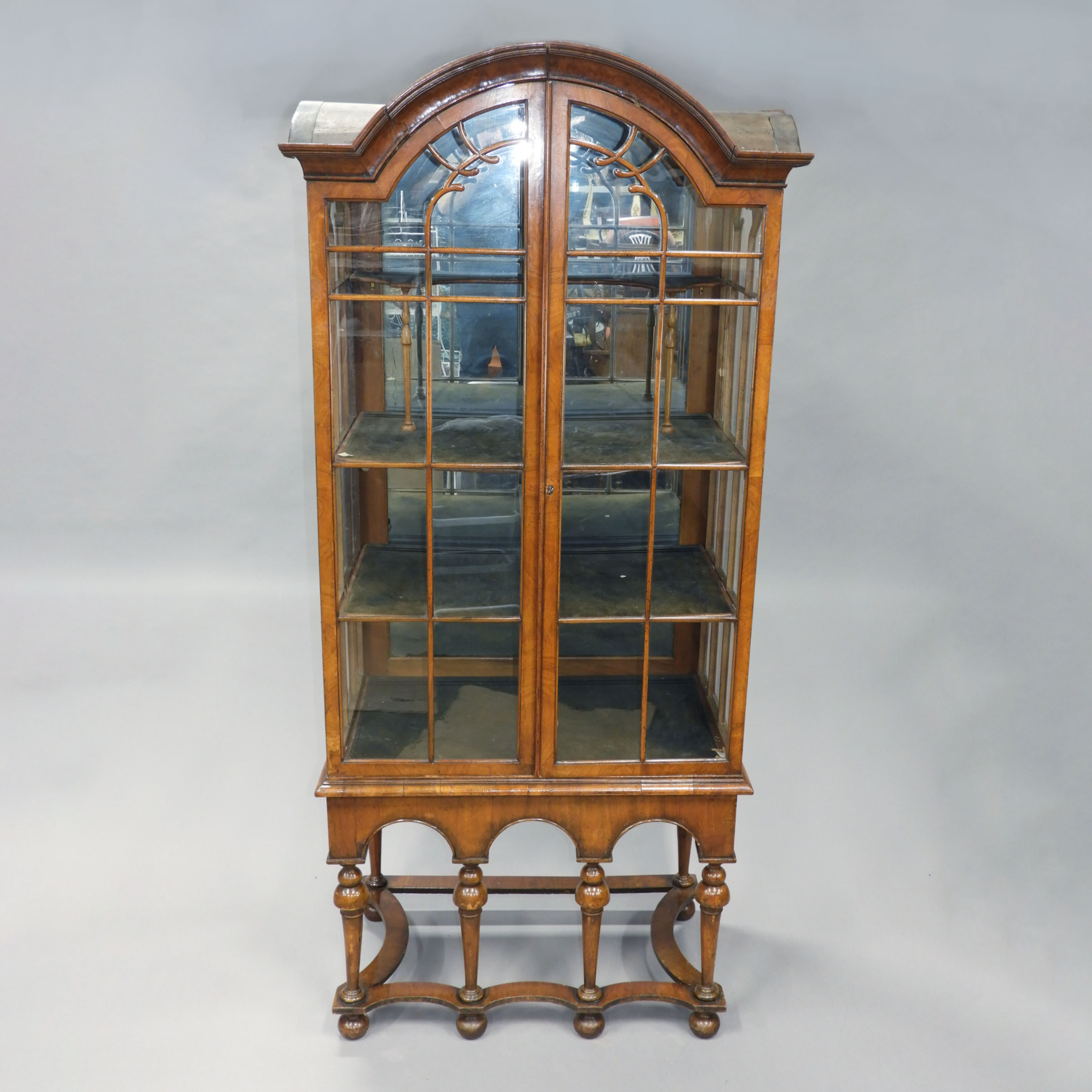 William and Mary Style Glazed Walnut Vitrine Cabinet on Stand, early 18th century and later