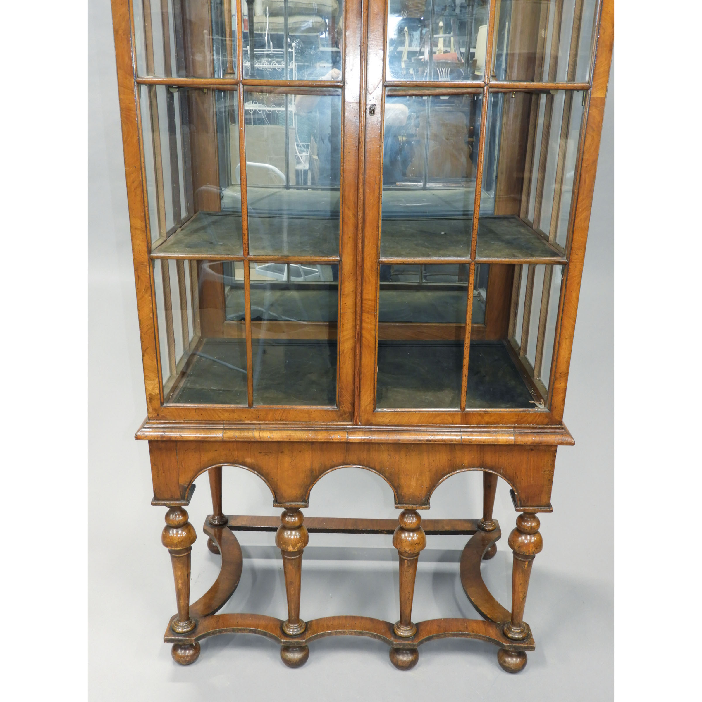 William and Mary Style Glazed Walnut Vitrine Cabinet on Stand, early 18th century and later
