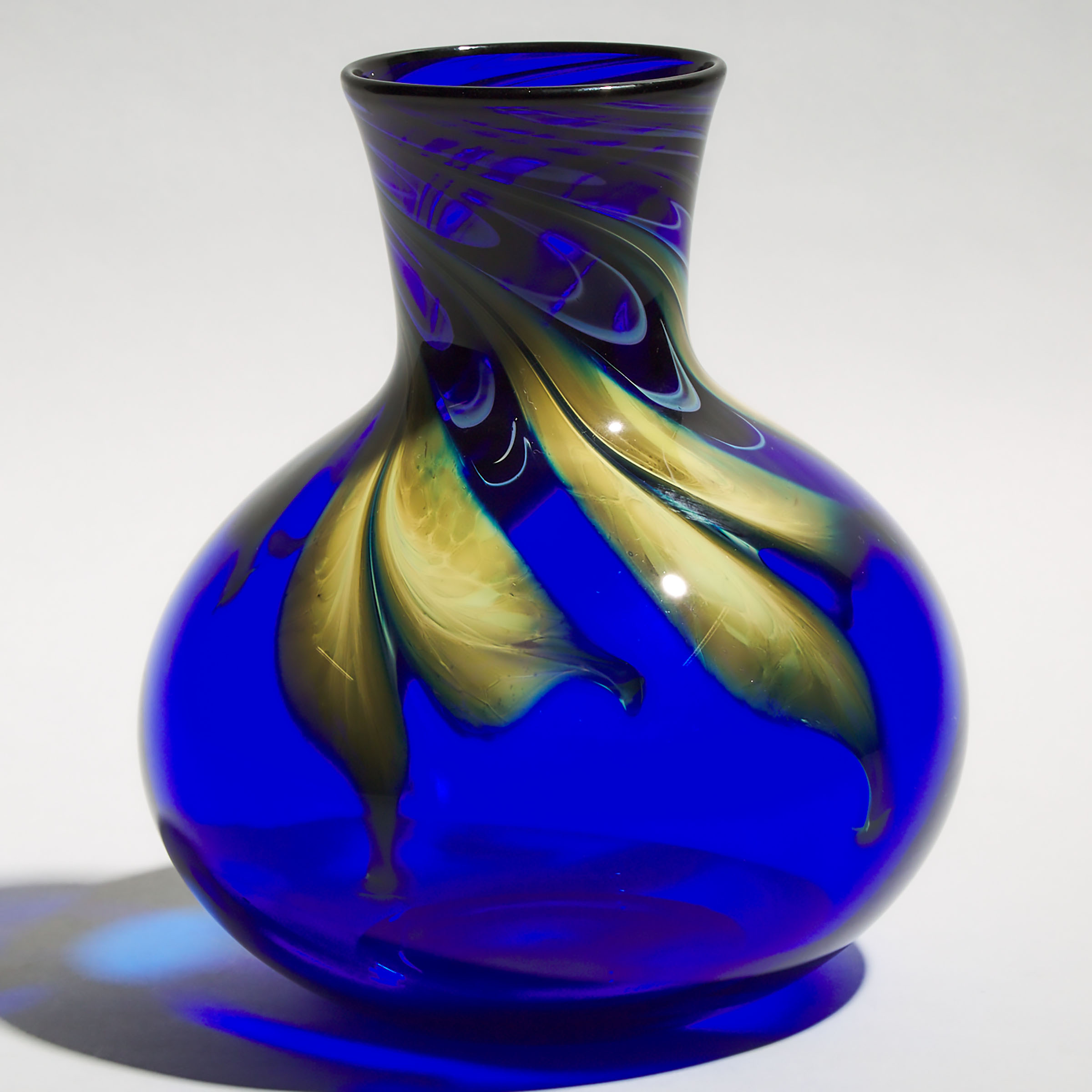 Charles Lotton (American, b.1935), Blue 'Peacock Feather' Glass Vase, dated 1991