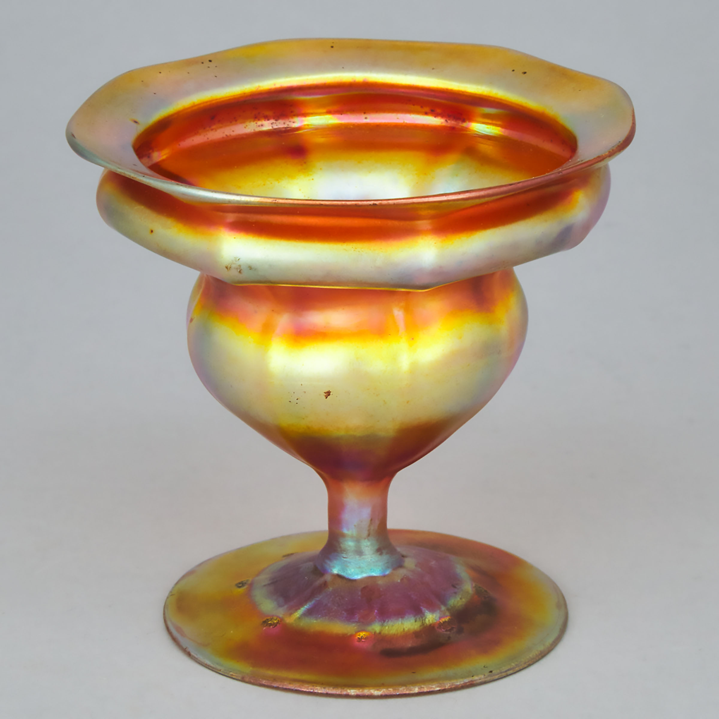 Tiffany 'Favrile' Small Iridescent Pedestal-Footed Glass Vase, early 20th century