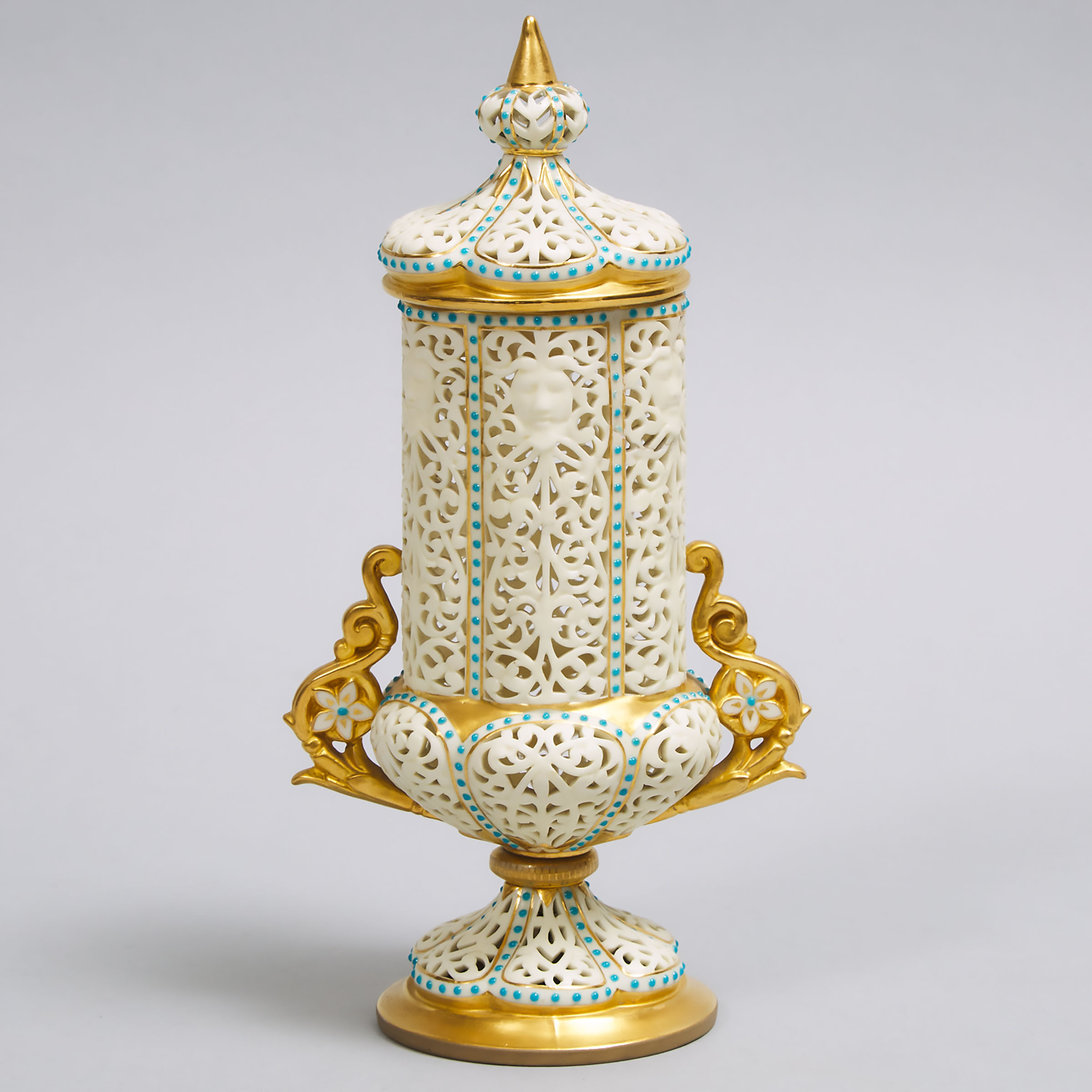 Grainger Worcester Reticulated and Enameled Covered Vase, c.1891-1902